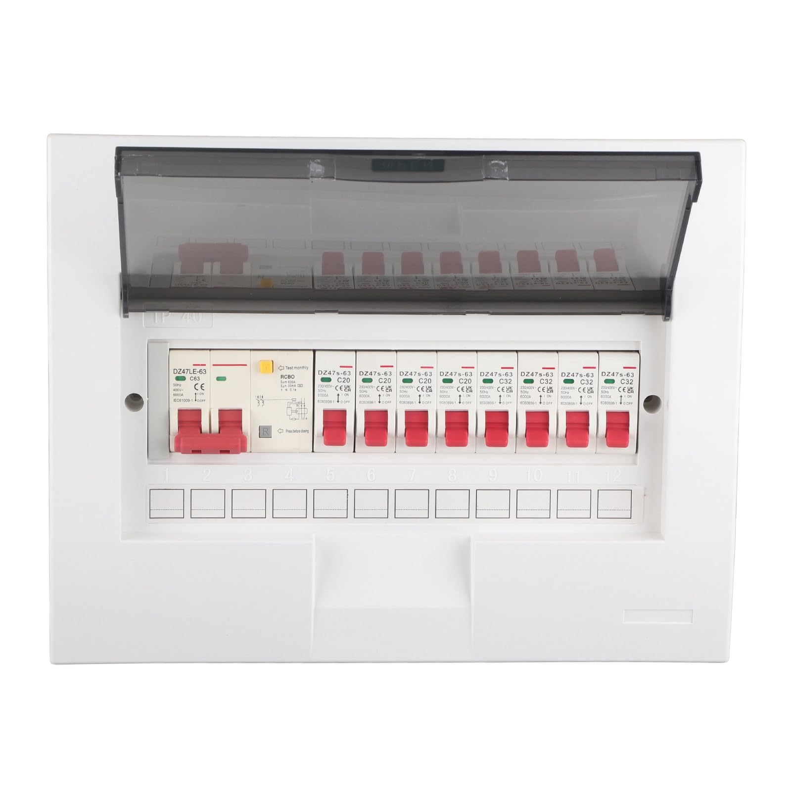 Elegante Caja de Distribución Interior con 8 Vías y Protección contra Fugas 2P, Ideal para Dependencias y Garajes, Fabricada en Plástico Ignífugo, 63A 230/400V