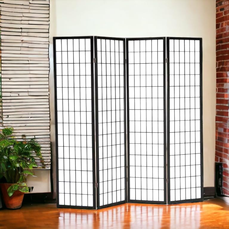 4 Panels Room Divider Privacy Screen Shoji Divider 6ft High Japanese Style Privacy Room Divider (Black, 4 Panels)
