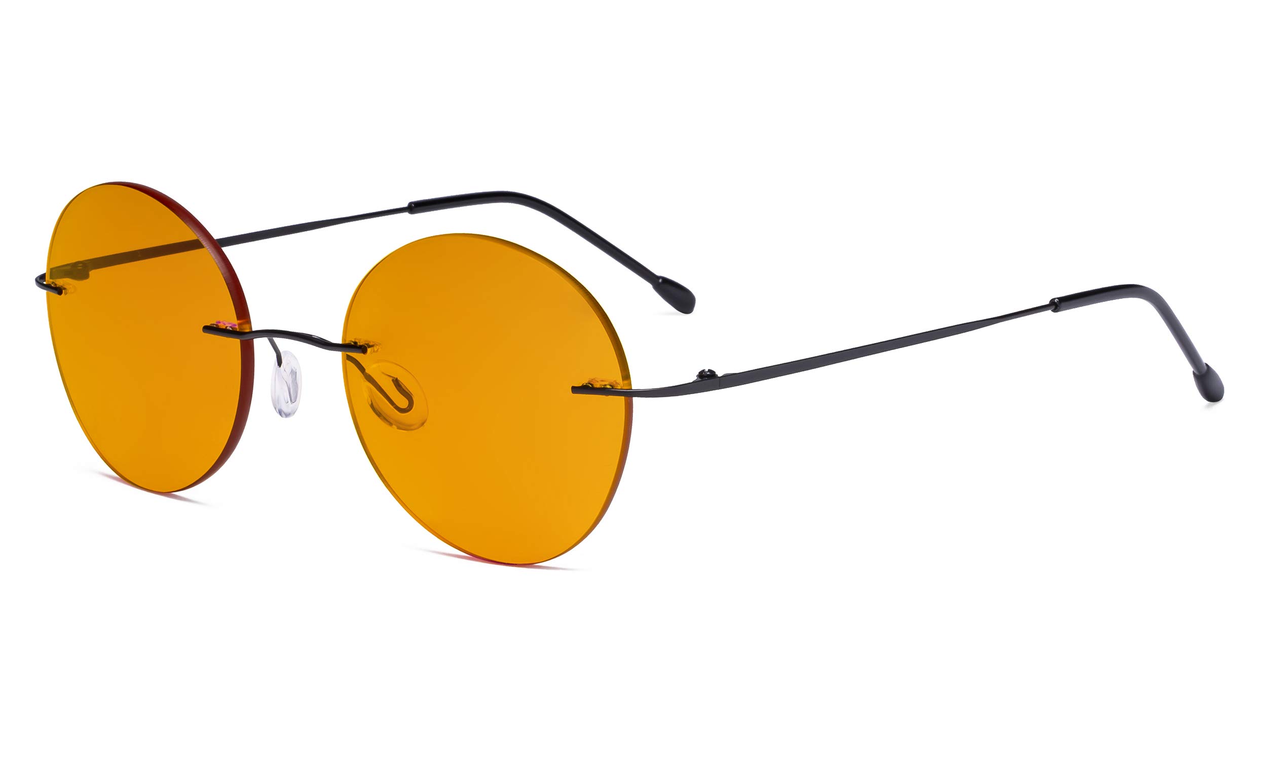Eyekepper Frameless Blue Light Blocking Glasses with Orange Tinted Lens for Sleeping - Round Rimless Computer Reading Glasses Men Women Black +1.25