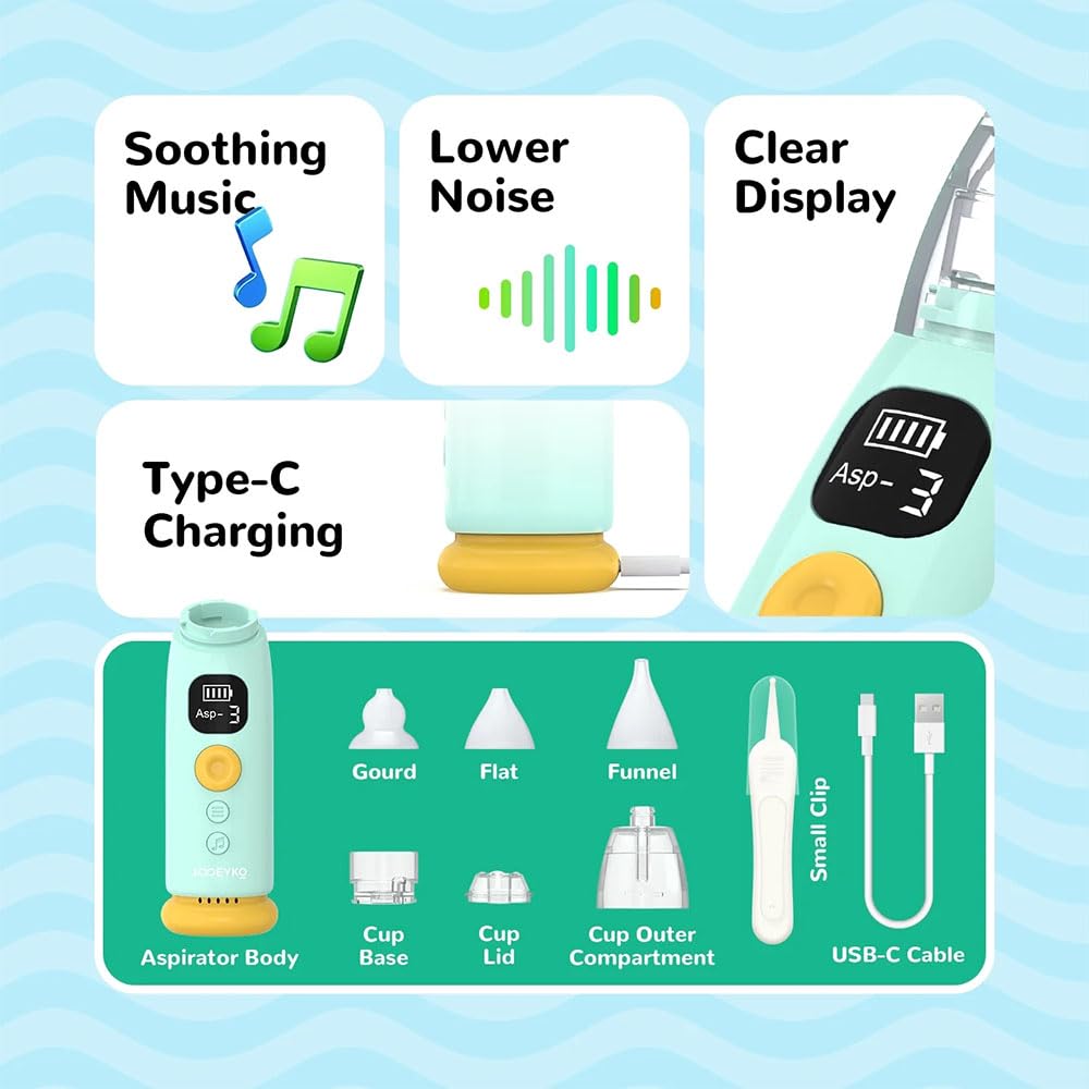 Aspirador Nasal para Bebés, Alta Potencia de Succión Aspirador Nasal Eléctrico para Bebés con 3 Potencias de Succión, Música y luz Función para Bebés y Niños Pequeños