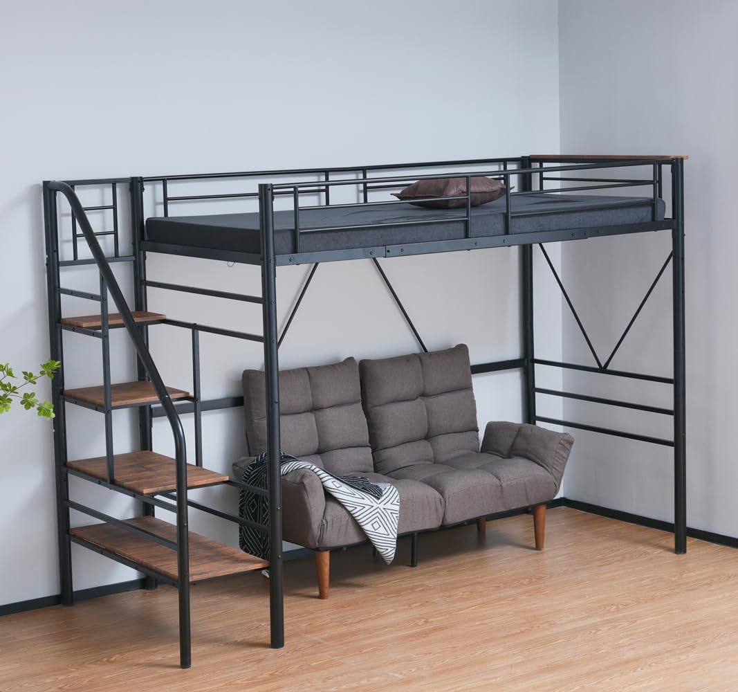 S ロフトベッド 階段付き S パイプベッド シングル コンセント付きBlack Amazon｜ロフトベッド 階段付き S パイプベッド シングル コンセント