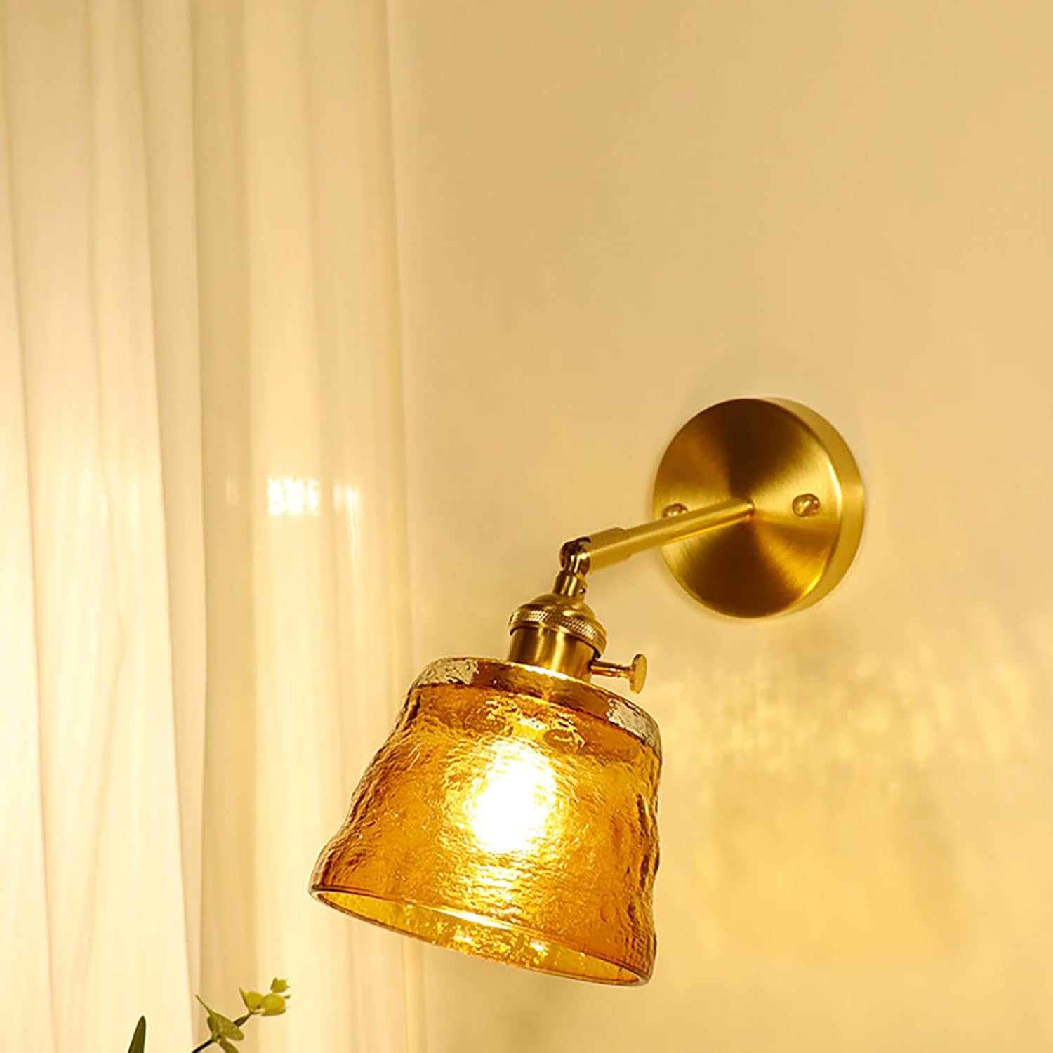 Mini Duty Heavy Amber Glass Wall Light Sconces Retro Vintage Gold ON/Off Switch Finish Wall Lamp(Amber)