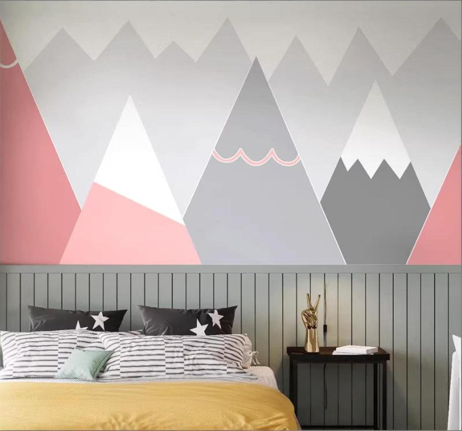 Xlming 200Cm×140Cm(B×H) Warm Minimalist Pink Geometric Mountain Peaks 3D Wallpaper Luxury Silk Study Dining Feature Sofa Grey Bedroom Living Room Tv Decorative Wall-200Cm×140Cm