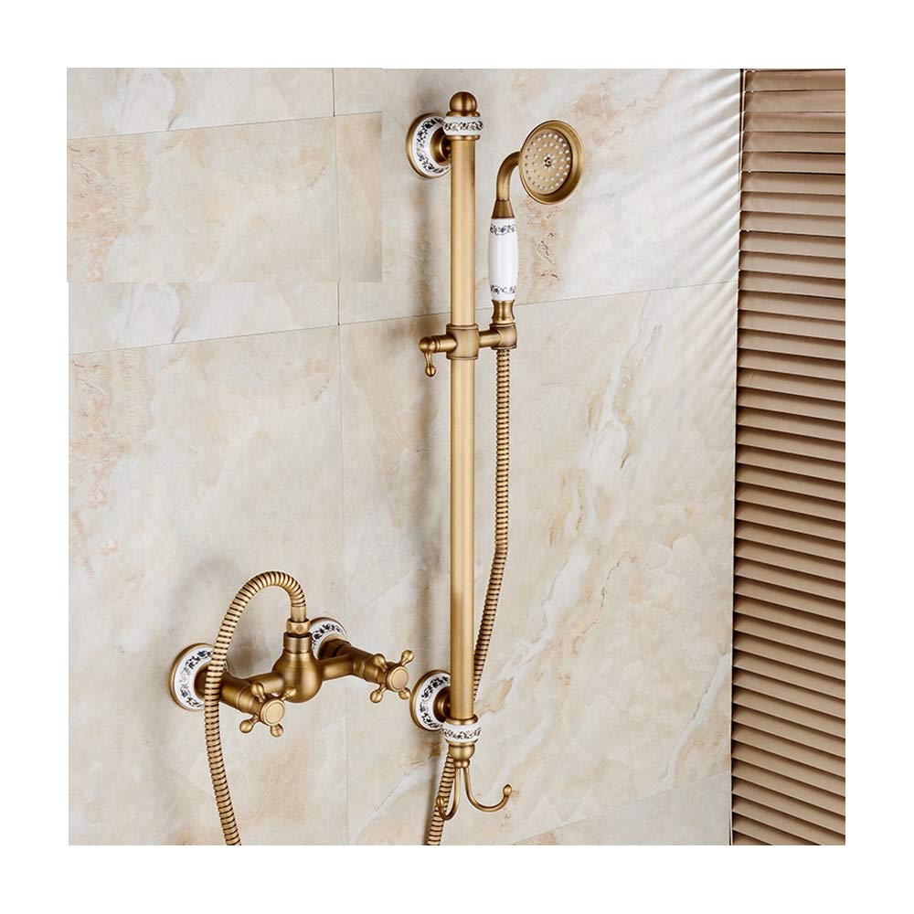 SBCGFY Antique Wall Mounted Bathtub Faucet With Handheld Shower And Sliding Bar - Vintage Bathroom Bath Mixer Taps For Classic Style,