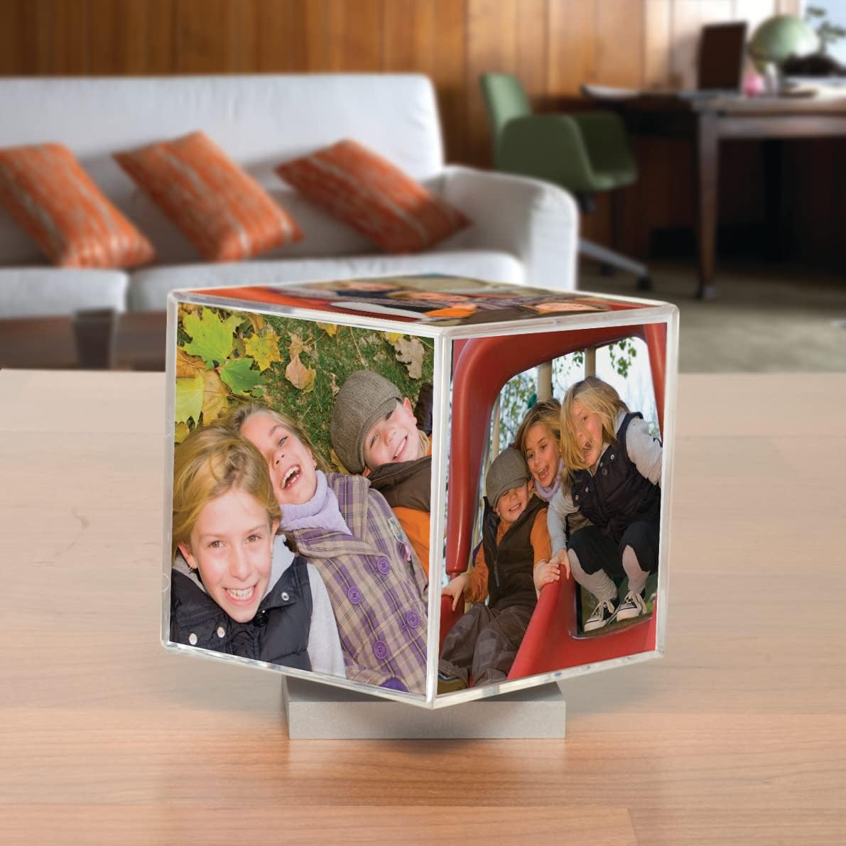 Neil Enterprises Inc. Spinning Photo Cube with Silver Base, holds 5 photos