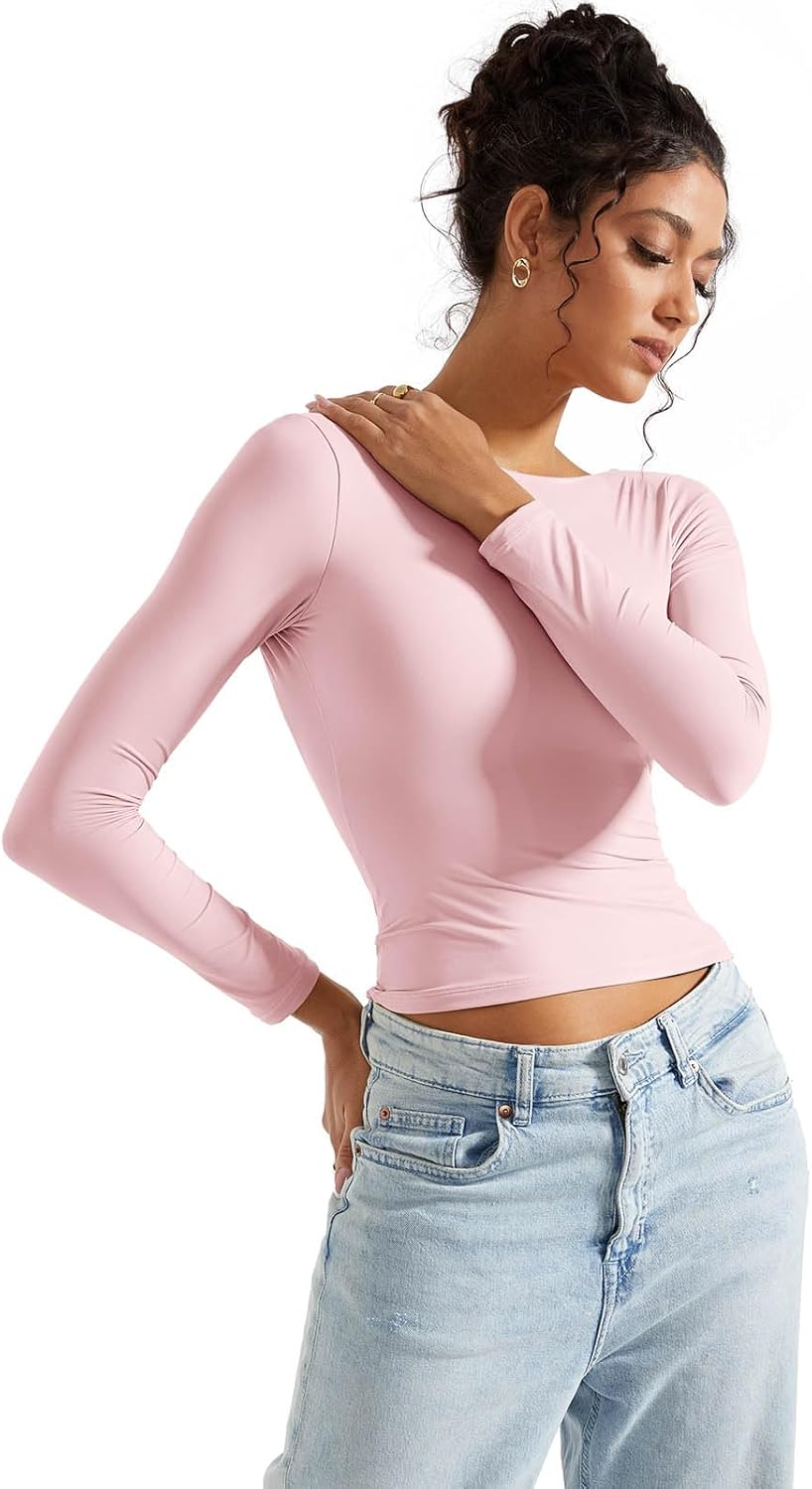 SUUKSESS Women Backless Going Out Tops Double Lined Open Back Basic Long Sleeve - Image 4