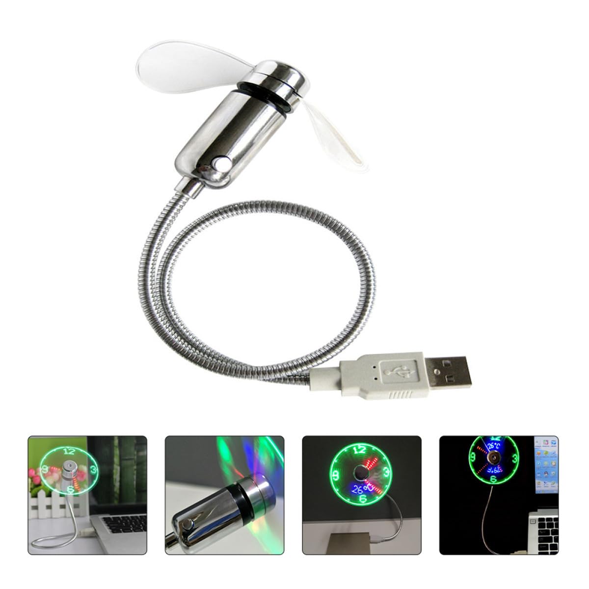 UKCOCO 3pièces Ventilateur Usb Led Avec Affichage Horloge Ventilateur Flexible à De Pour Ordinateur Portable Mini Éclairant Pour Bureau Et Détente
