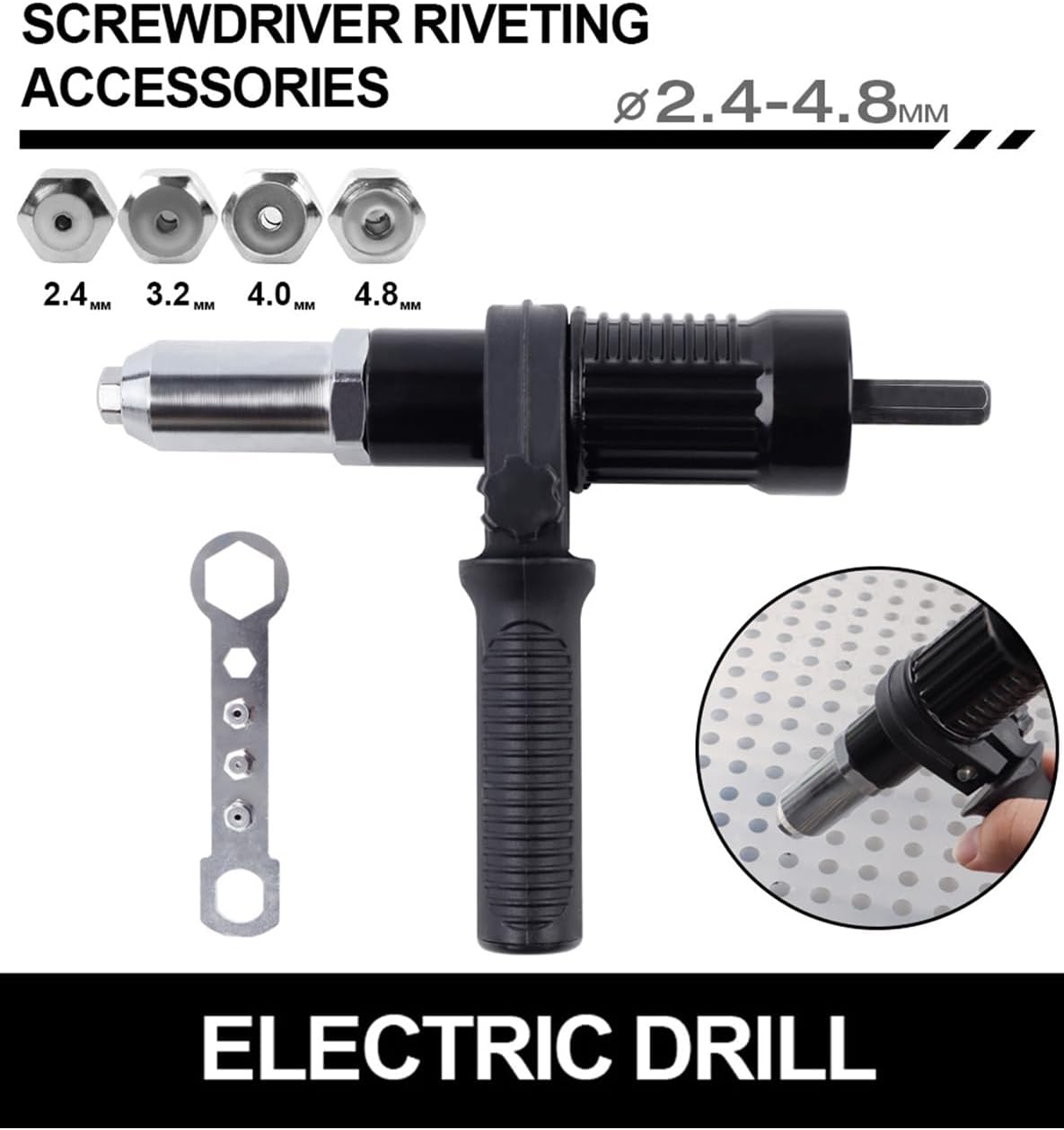 Electric Rivet Nut Drill Adapter, 2026 Professional Electric Rivet Gun Adapter Kit for Power Drill with 3/32" 1/8" 5/32" 3/16" Nosepieces, Heavy Duty Alloy Steel Riveting Tool for Automotive (Red)