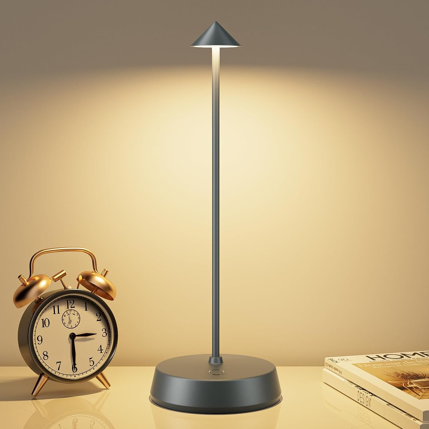 Rechargeable Cordless Small Table Lamp,6000mAh Battery Operated,LED Touch Dimmable Modern TableTop,Portable Outdoor Wireless Bedside Night Light for Restaurant/Dining/Bedroom/Living Room/Coffee(Grey) Gray