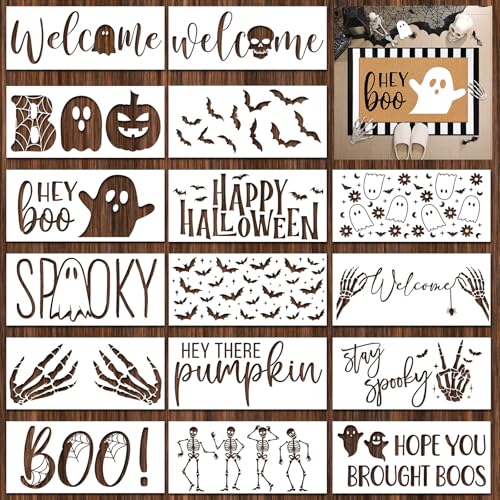 Dunzy 16 Pcs Halloween Stencils for Door Mats