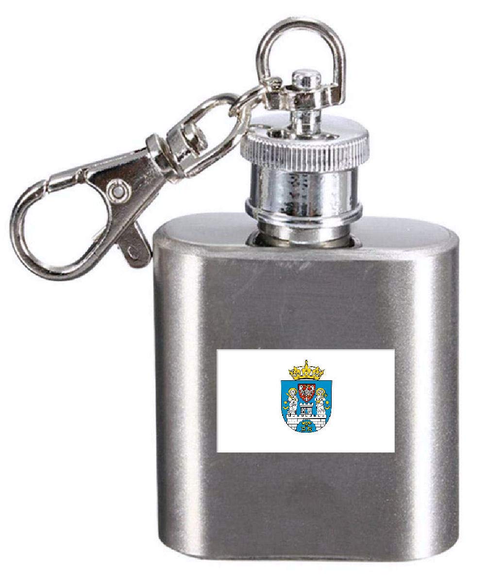 Porte-clés flasque gravé Poznan en acier inoxydable brossé de qualité