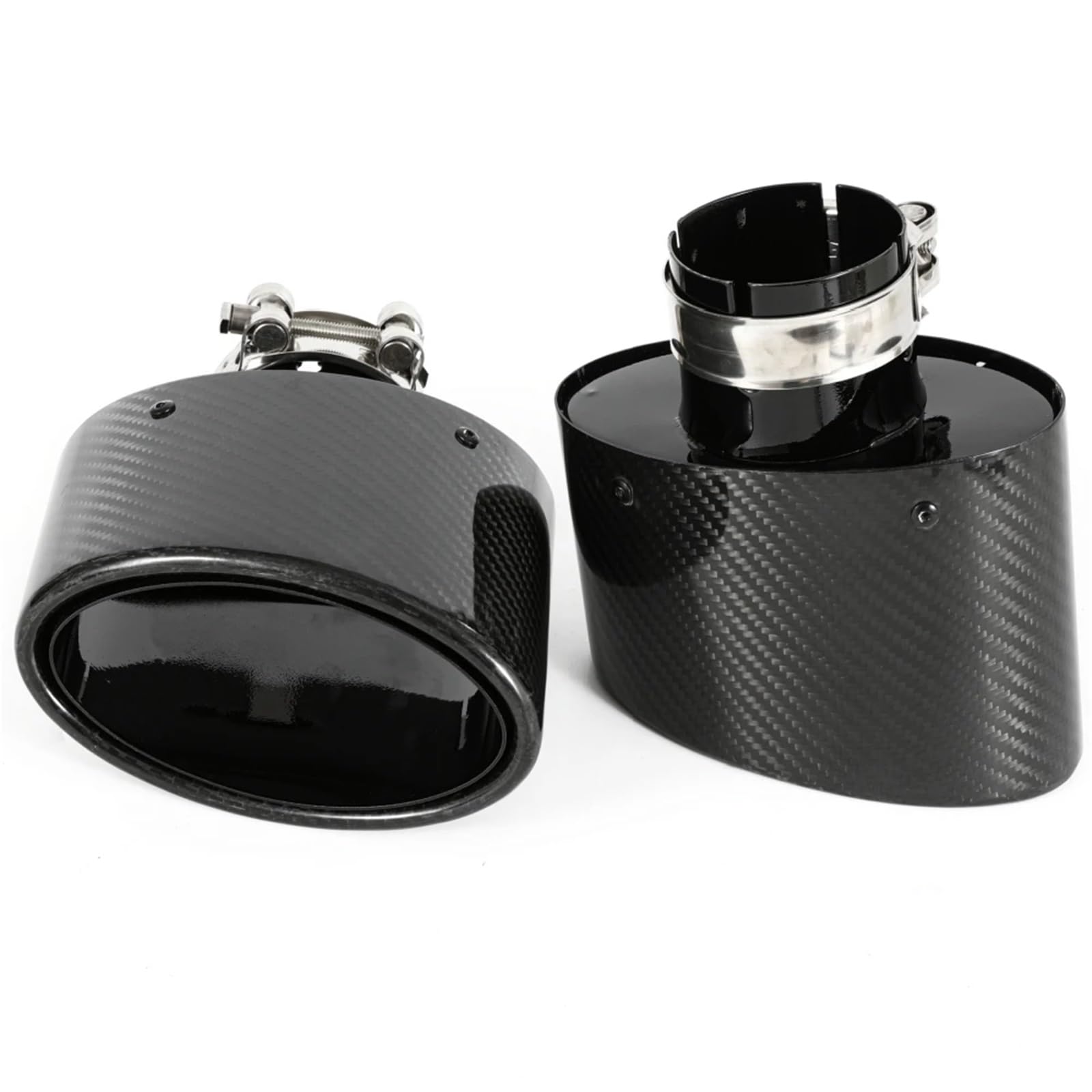 Auto Tłumik wydechowy 1 sztuka 150MM Wylot owalny błyszczący włókno węglowe końcówka wydechu uniwersalny owalny tłumik rura Tłumika wydechowego(Right 67MM)