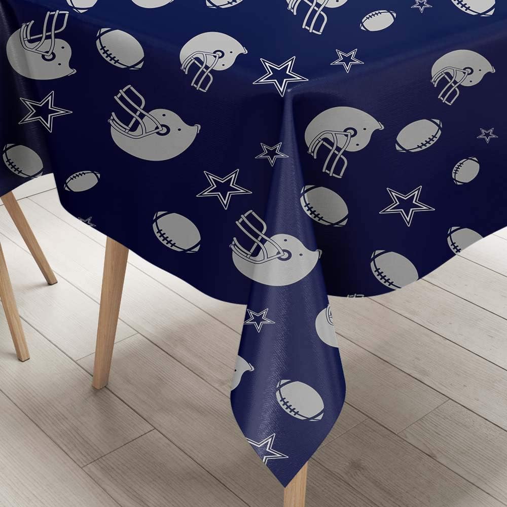 Football Theme Tablecloth, Polyester 60x84in for 6-8 Seats, Helmet Stars Sports Background Table Cover for Birthday Party Decorative Kitchen Dining Room ZBZYSS130