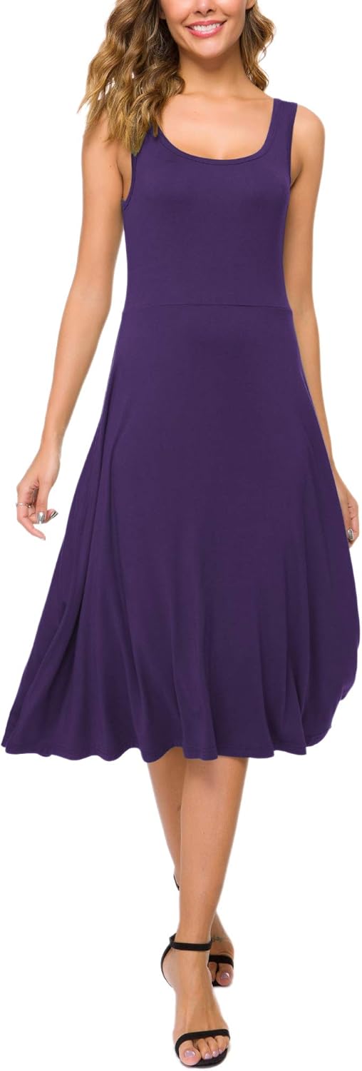 Urban CoCo Women's U-Neck Sleeveless Flared Midi Dress Summer Swing T-Shirt Dresses - Image 2