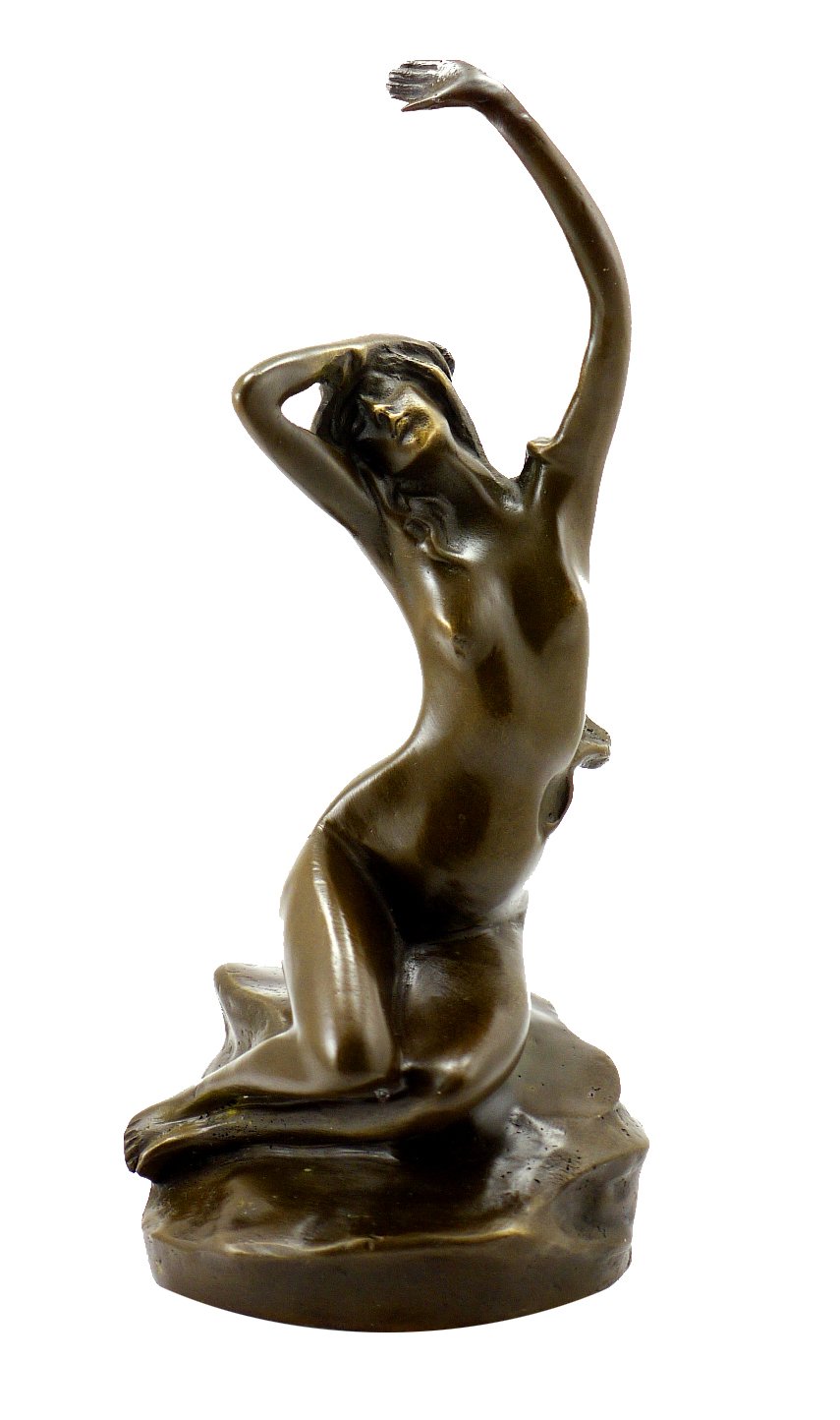 Kunst & Ambiente - Erotische Wiener Bronzefigur - Frauenakt auf Stein - signiert von Moren - Dekorative Statue - Skulpturen online kaufen - Wohndeko - Innen