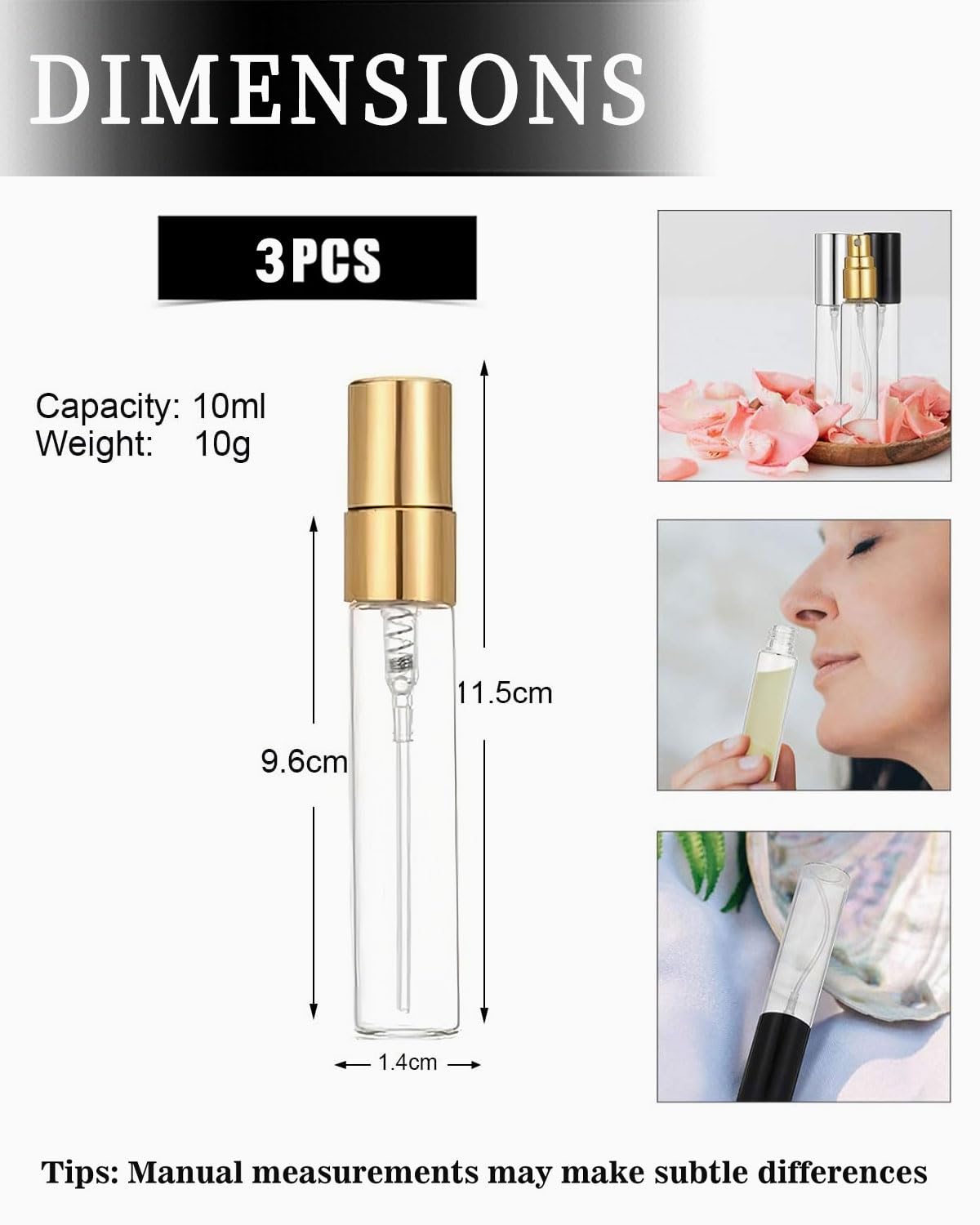 IPNSDON 3er-Pack Parfümflaschen – Nachfüllbare Reisezerstäuber, 10 Ml, Transparent, Mit Ventil Zum Einfachen Befüllen