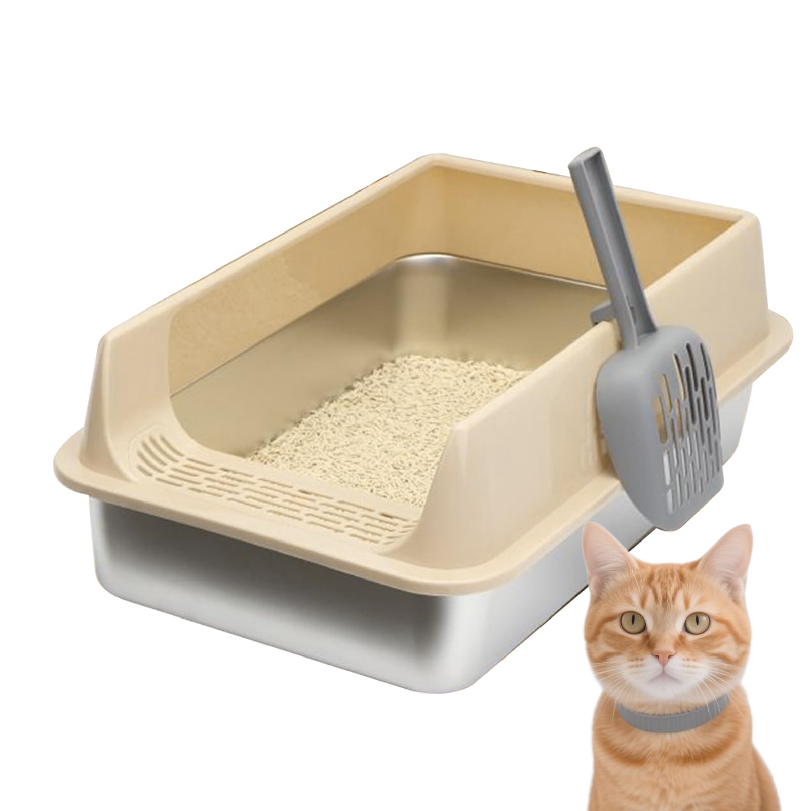 Arenero grande para gatos Bandeja en Acero Inoxidable con Control de Olores | Arenero Cerrado Para Gatos Bandeja Con Pala Y Gran Control De Olores Para Arenero Cerrado, Interior, Hogar, Sal