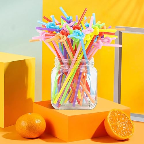 Miniatura 5 de 100 popotes desechables largos de plástico coloridos. (0.23 pulgadas de diámetro y 10.24 pulgadas de largo) (coloridos flexibles, 100 unidades)