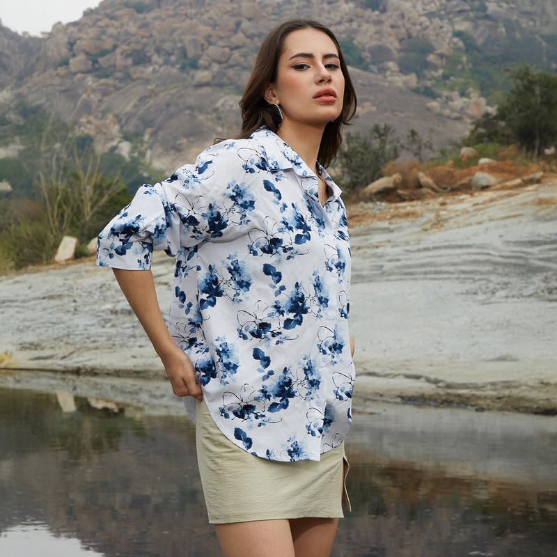 Image of PINACOLADA Women's Solid Oversized Shirt for Casual Wear | Spread Collar | Long Sleeve | Button Closure | Oversized Shirt Crafted with Comfort Fit for Everyday Wear