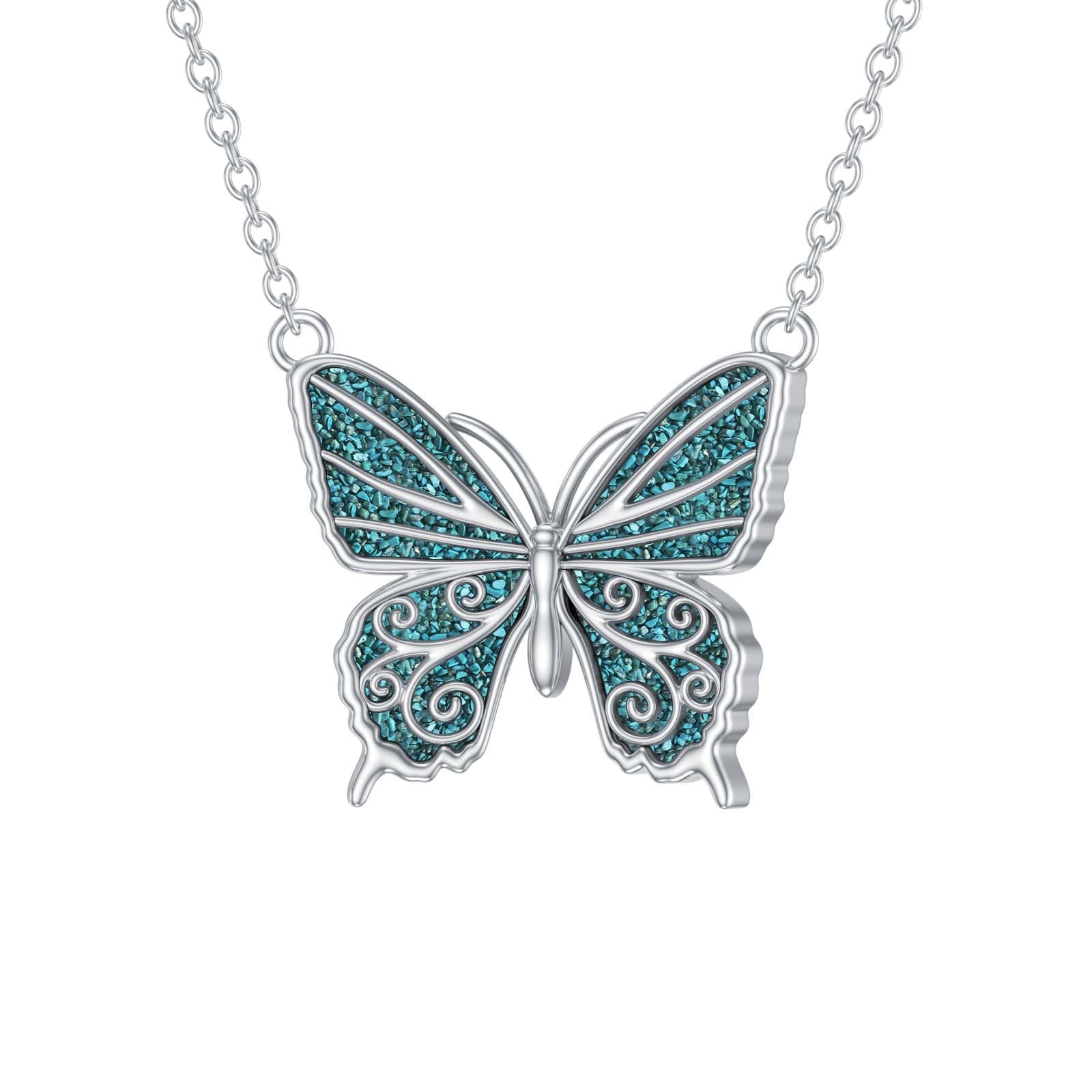 Chaîne papillon turquoise en argent sterling 925 avec pendentif papillon en filigrane bijou pour femme pour anniversaire, Argent sterling