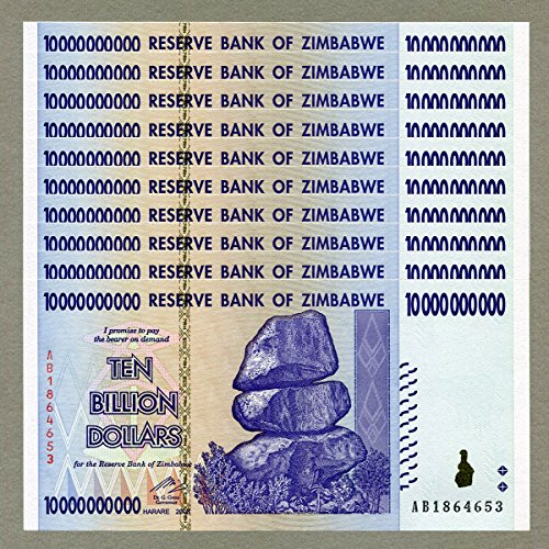 Zimbabwe 10 Billion Dollars x 10 pcs AB 2008 P85 Consecutive UNC Currency Bills