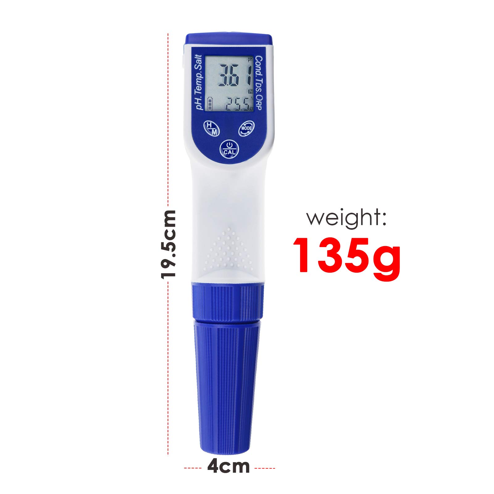 Testeur de qualité de l'eau 6-en-1 pH-mètre Multi-paramètres Kit (pH ORP TDS Salinité Conductivité CE Température Meter) Étanche Numérique type de stylo avec Remplaçable Sonde ORP