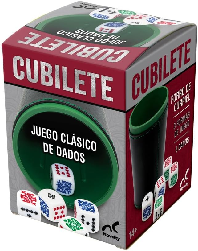 Novelty Set of 5 Poker Dice with Professional Leather Dice Cup, Great for Travel - Cubilete Leather Dice Cup