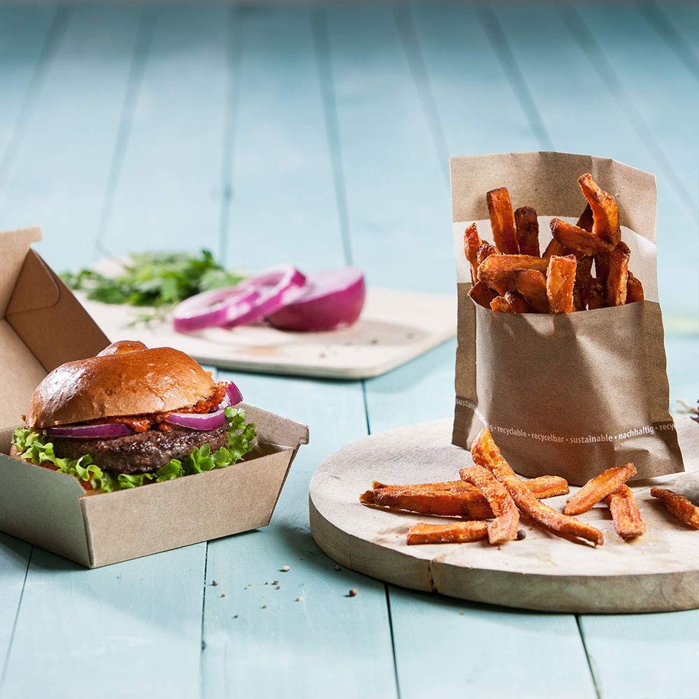 BIOZOYG Take Away Burger Box 200 pièces I boîtes à hamburgers robustes avec couvercle à charnière haute I stable To Go Burger emballage en carton brun 16,8 x 15,4 x 9,8 cm I biodégradable