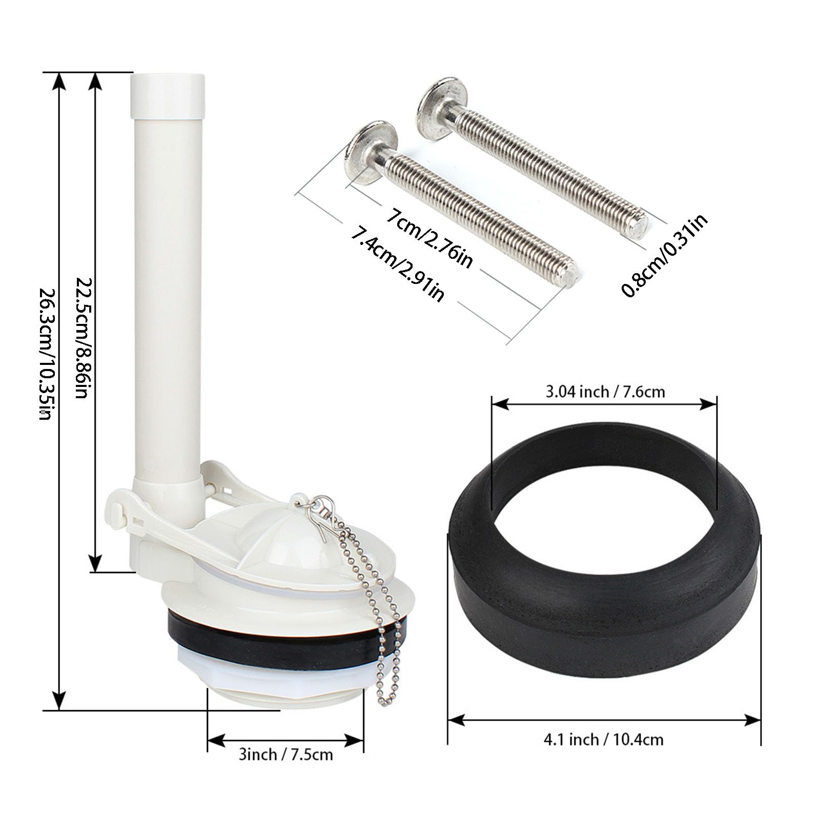 Juego de reemplazo de conjunto de descarga de inodoro de 3 pulgadas para inodoros de piezas, junta de sellado y aleta con accesorios de montaje para reparación de baño, conjunto de descarga de