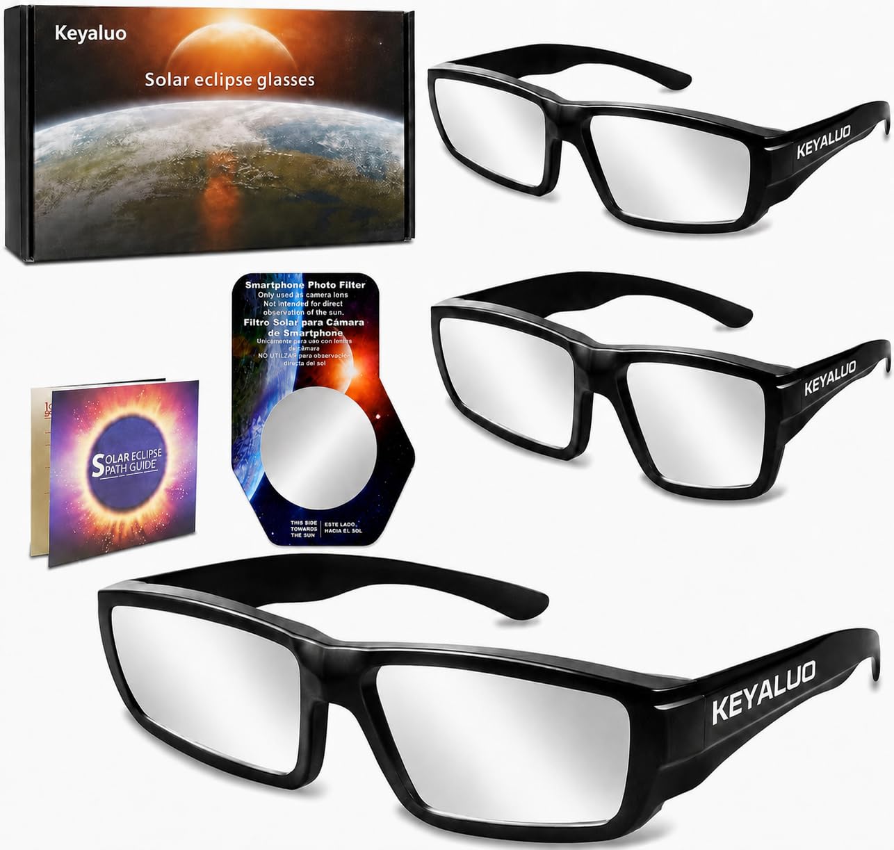 Lunettes eclipse solaire,2026 approuvées,certifiées ISO 12312-2:2015(E) et CE, lot de 3 lunettes robustes en plastique pour l’observation directe du soleil