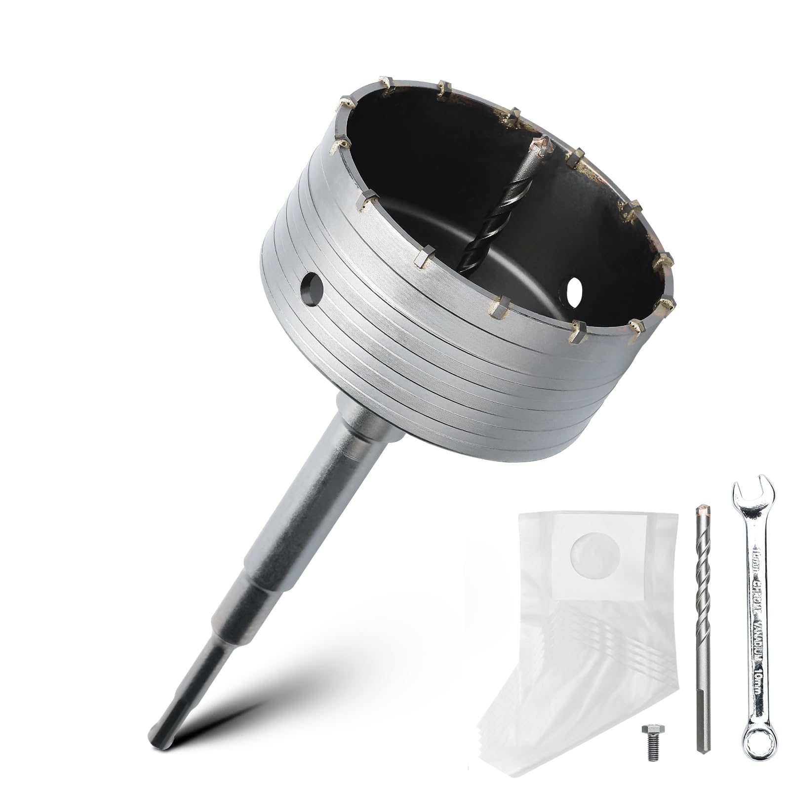 Kit couronne de forage de 125 mm avec adaptateur SDS plus de 220 mm et foret de centrage de 8 x 110 mm, couronne de forage pour maçonnerie et béton