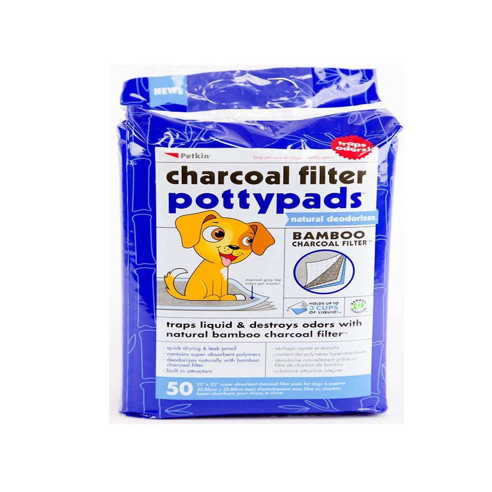 PetkinCharcoal Filter Potty Pads 50 count Dog Hygiene & Cat Hygiene Wipes