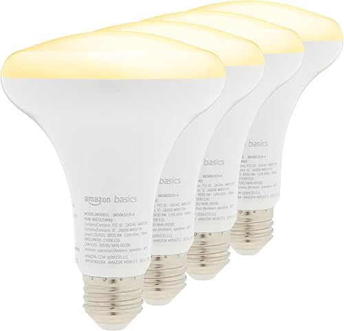 Tienda Basics BR30 Bombilla LED inteligente WiFi para el hogar, compatible con Alexa, equivalente a 65 vatios, 9 W de eficiencia energética, base