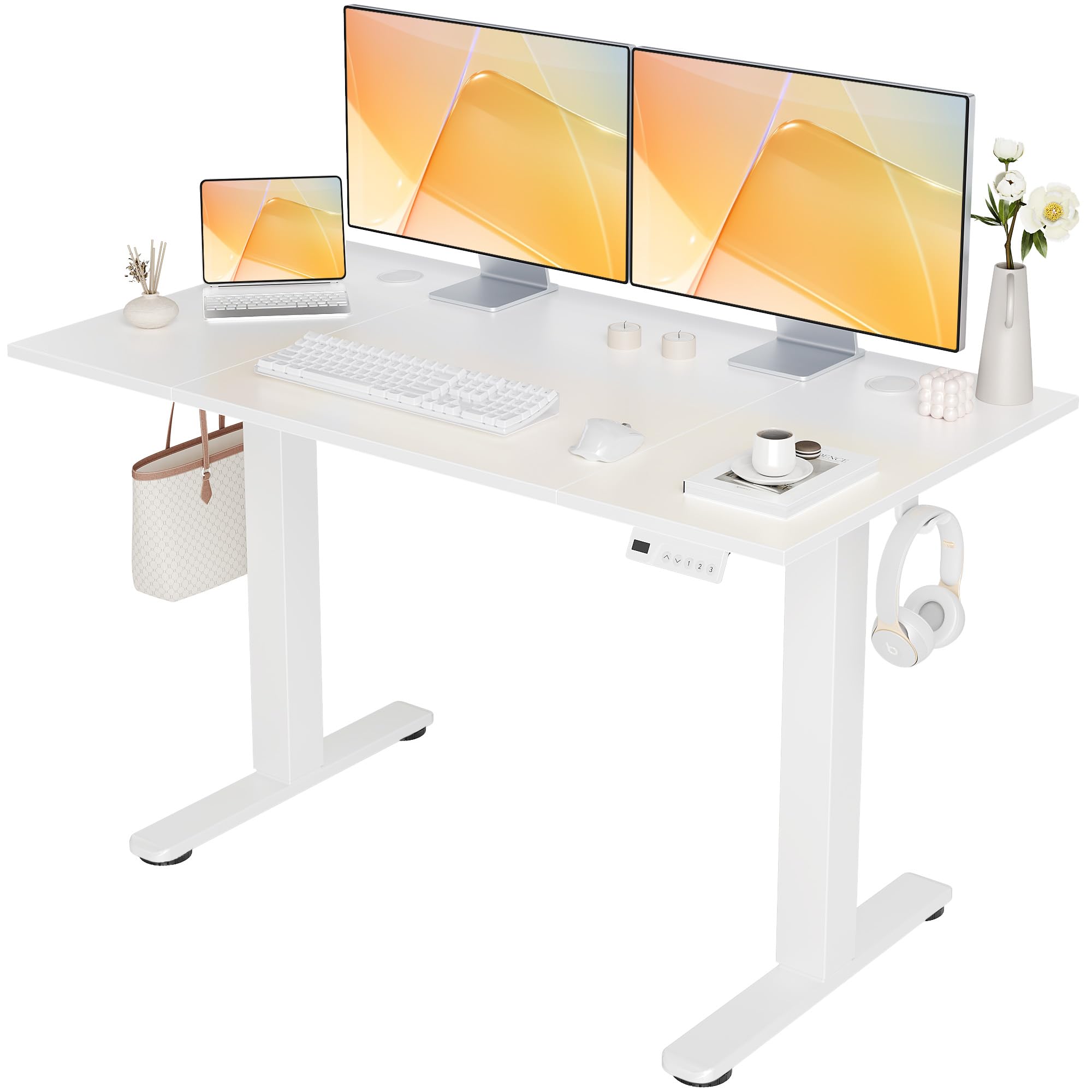 Seang Electric Standing Desk Adjustable Height, 48 x 24 Inch Sit Stand Desk with T-Shaped Frame, 3 Memory Presets & Cable Management for Home Office