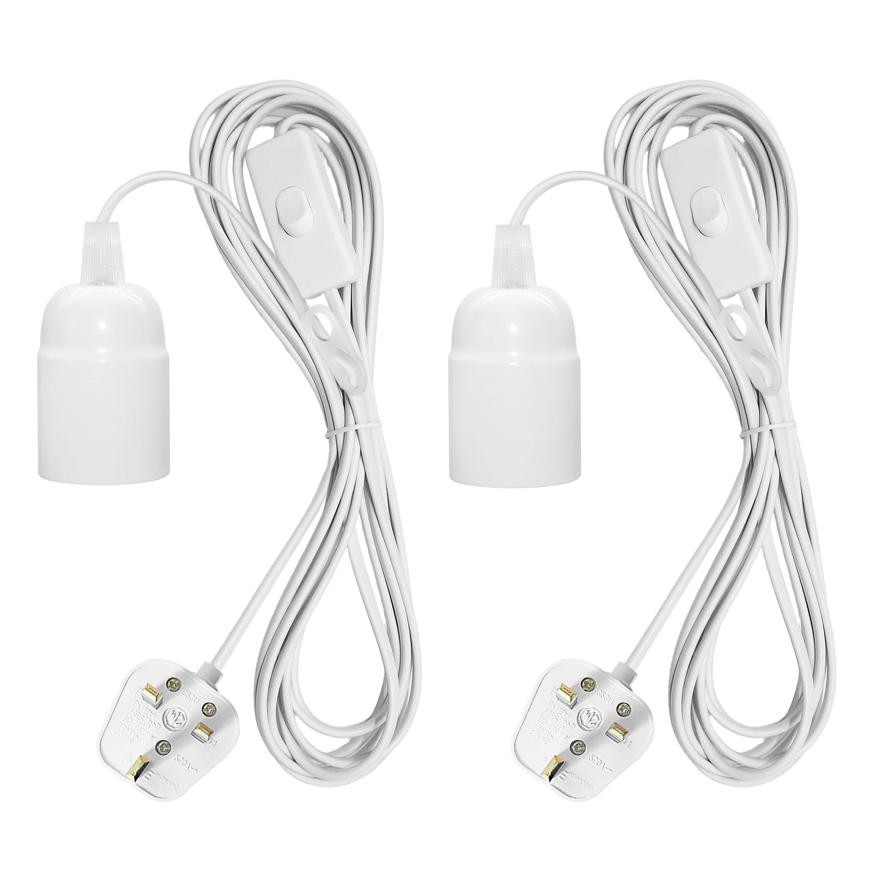 LQUNFYL 2 Pack Plug in Pendant Light with On/Off Switch, Plug in Hanging Light with 450cm Cable, E27 lamp Holder, Ceiling Lighting Fitting for Living Room Bedroom, DIY Lighting Accessories, White