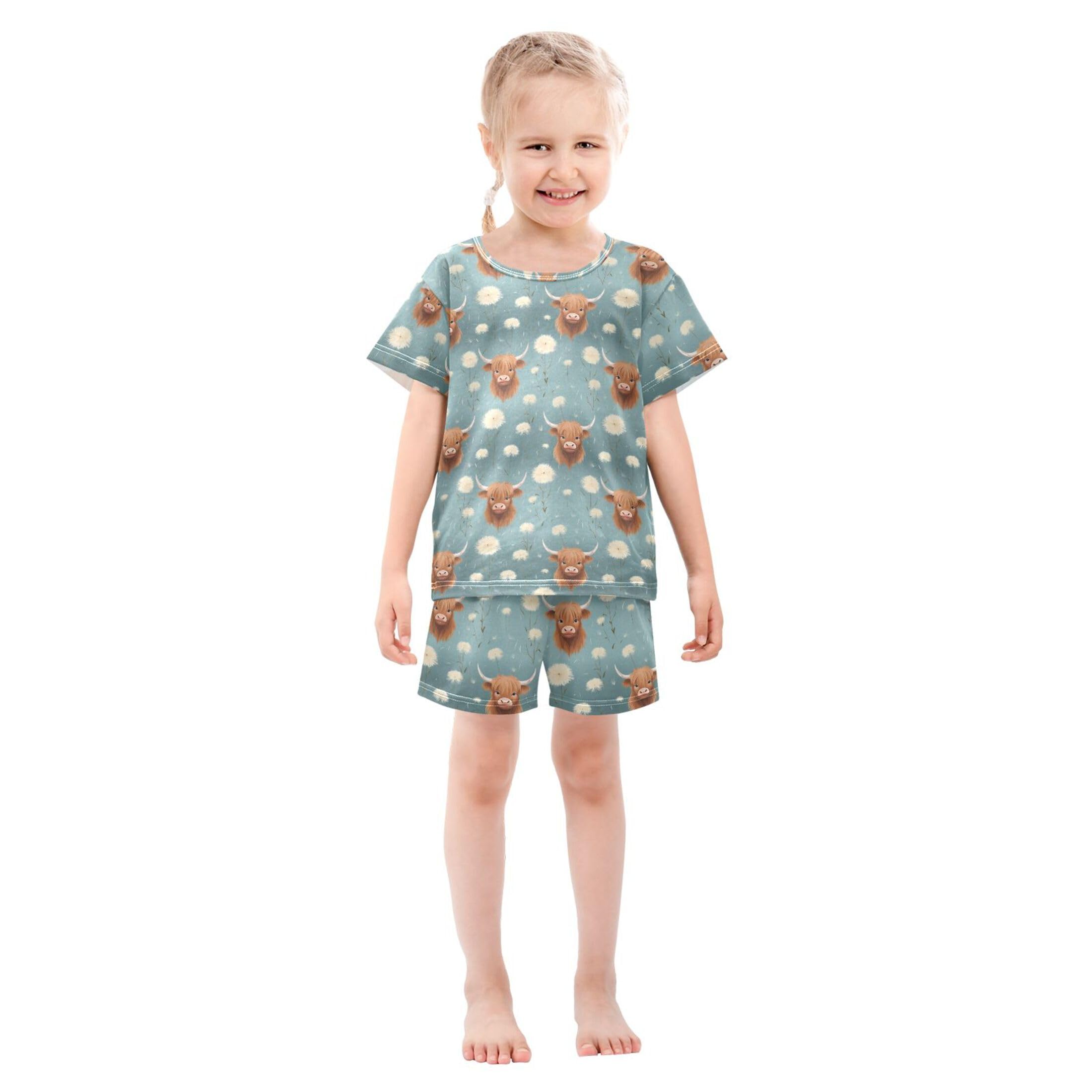 UMIRIKO Highland Cow Animal Short Sleeve Pajamas Set Sleepwear PJs Nightwear B0403019