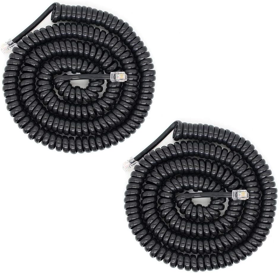 Telephone Handset Cord Detangler Cable Pure-Copper Coiled 2.64 to 22 Feet Uncoiled Landline Phone Spiral Curly Cable Extension Modular Wire Lead Compatible 4p4c RJ9/RJ10/RJ22 (Black-2pcs)