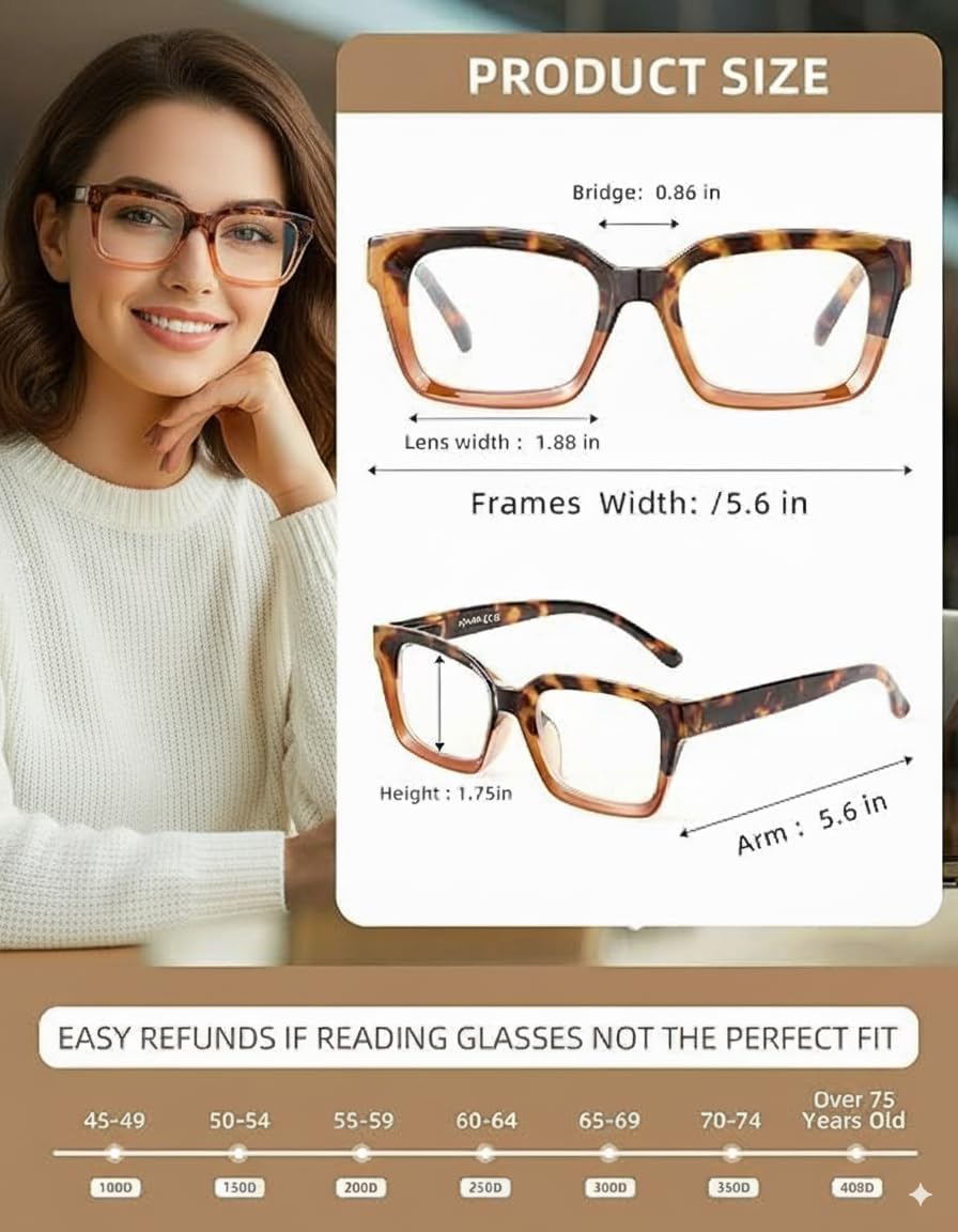5 Pack Reading Glasses for Women,Oprah Style Blue Light Blocking Computer Readers,Square Eyeglasses with Spring Hinge - Image 2