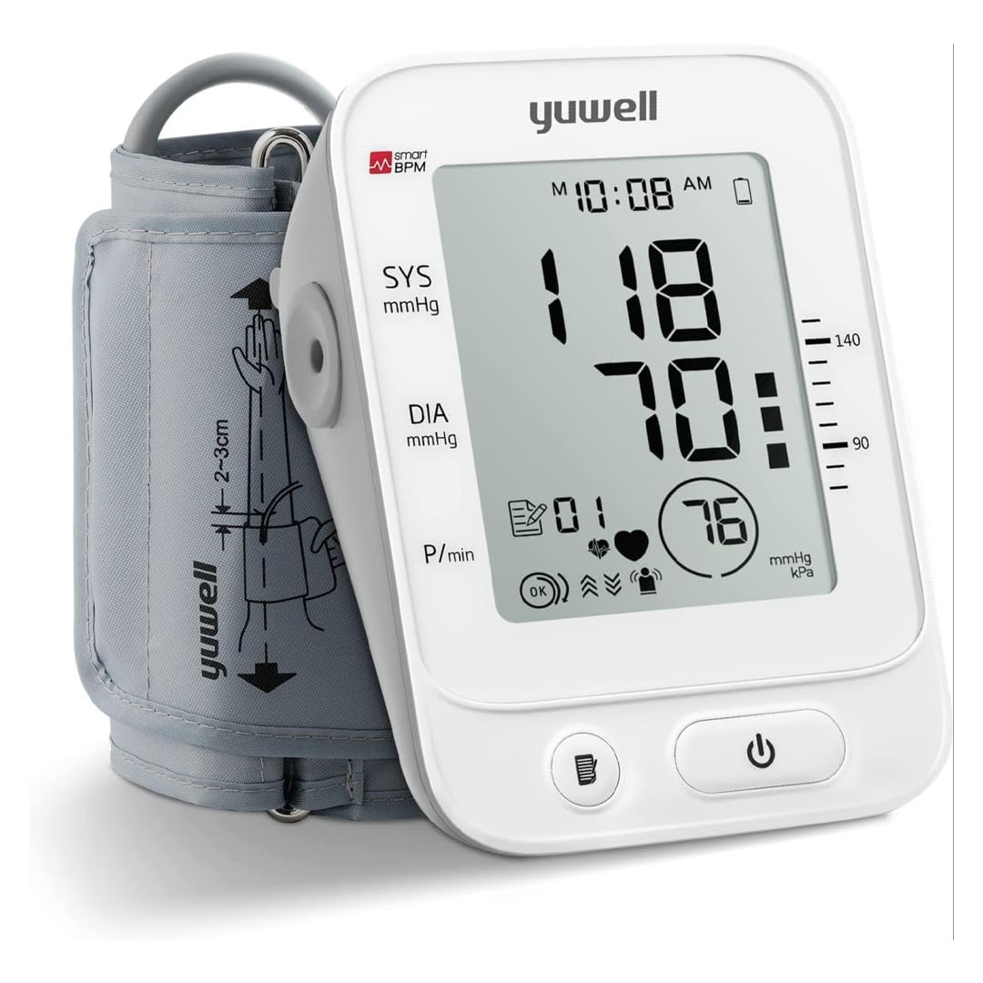yuwell Digital Arm Blood Pressure Monitor, Advanced Features, Accurate Monitoring, Systolic, Diastolic, Heart Rate, Pulse Rate, White