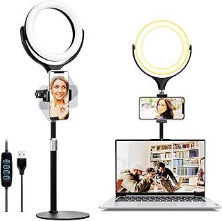 Ring Light with Stand and Phone Holder for Laptop Video Conference Lighting Zoom Meeting Light for Desk Desktop LED Ring Light for Makeup Video Calls Video Recording Live Stream YouTube Tiktok