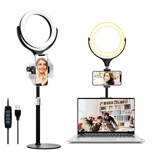 Ringlicht,Ringlicht mit stativ,Ringleuchte für Vlog, YouTube, TikTok,Videokonferenzen,Laptop.Ringlicht mit stativ Handy - Schwarz