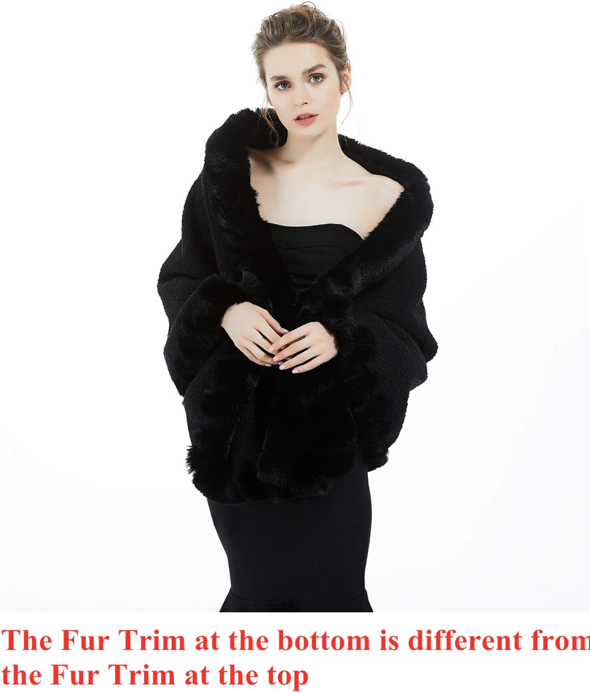 BEAUTELICATE Women Faux Fur Shawl Bridal Cape Wedding Faux Lambs Wool Shrug - Image 3