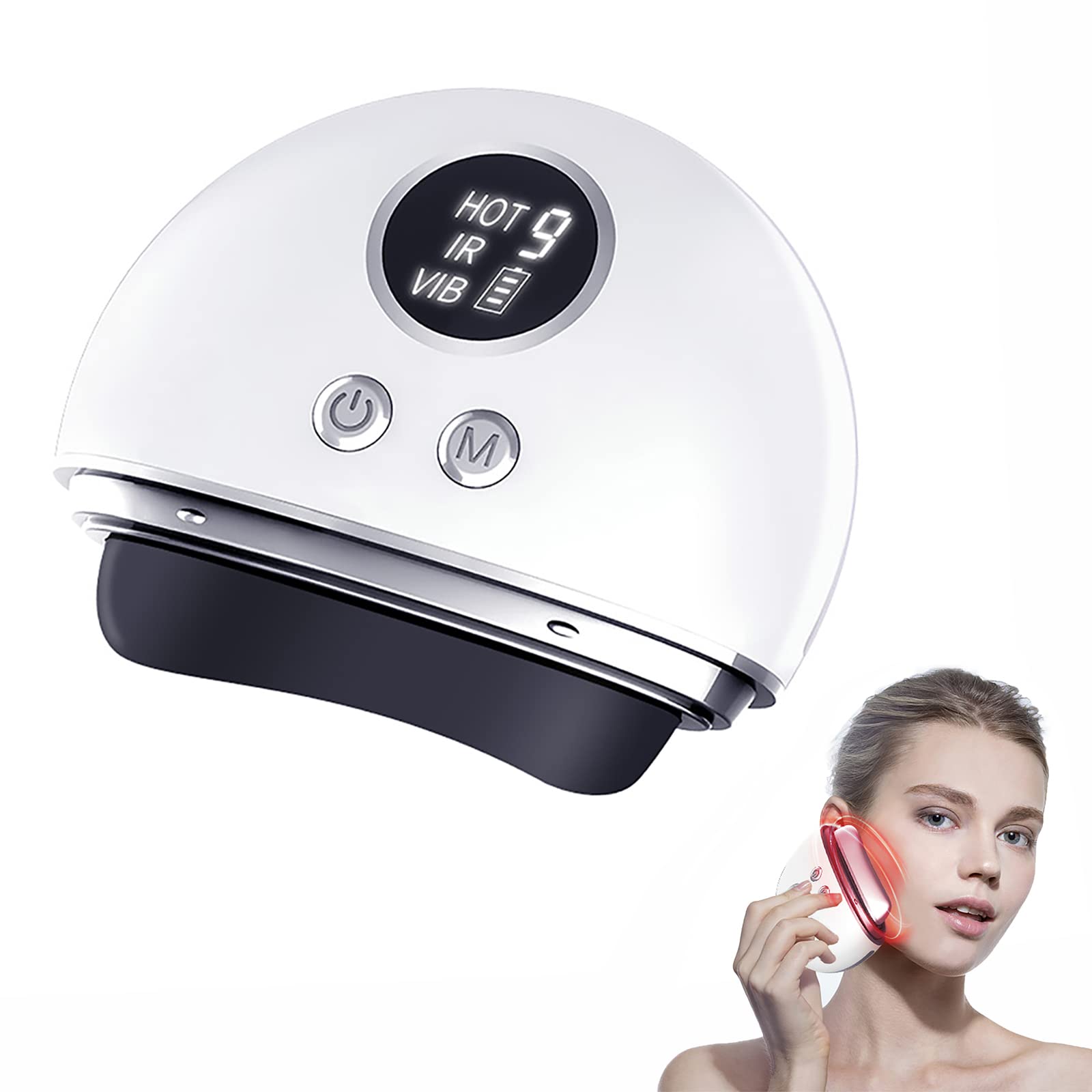 MayBud Electric Bian Stone Gua Sha Facial Tool, Facial Massage Scraping Board, 4 Modes 9 Levels of Heating and Vibration for Neck Facial Lift, Anti-Aging to Reduce Puffiness.(Stone)