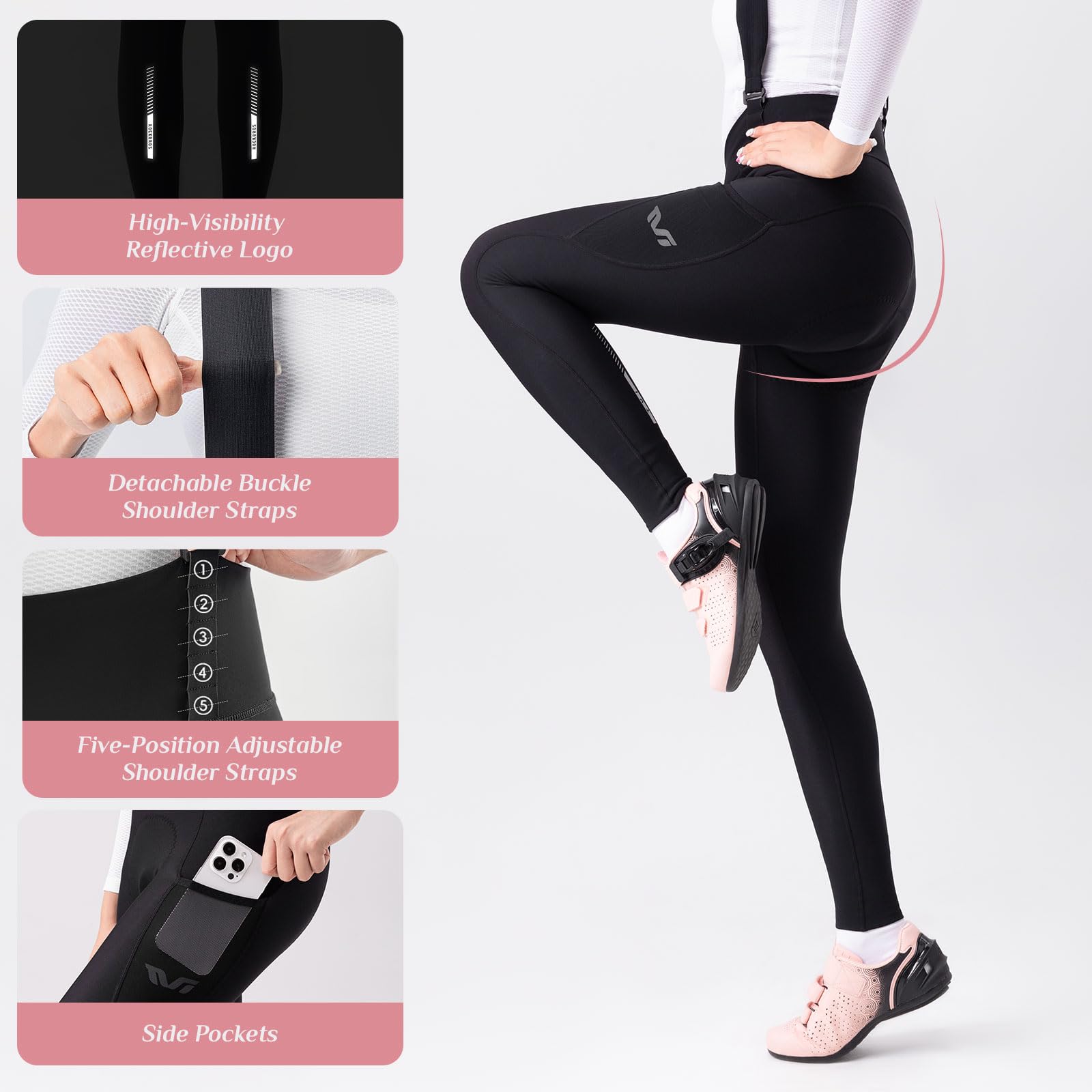 ROCKBROS TVI Culotte Largo Ciclismo para Mujer Invierno, Pantalón Térmico con 3D Acolchado Transpirable Secado Rápido para Bicicleta MTB, Negro