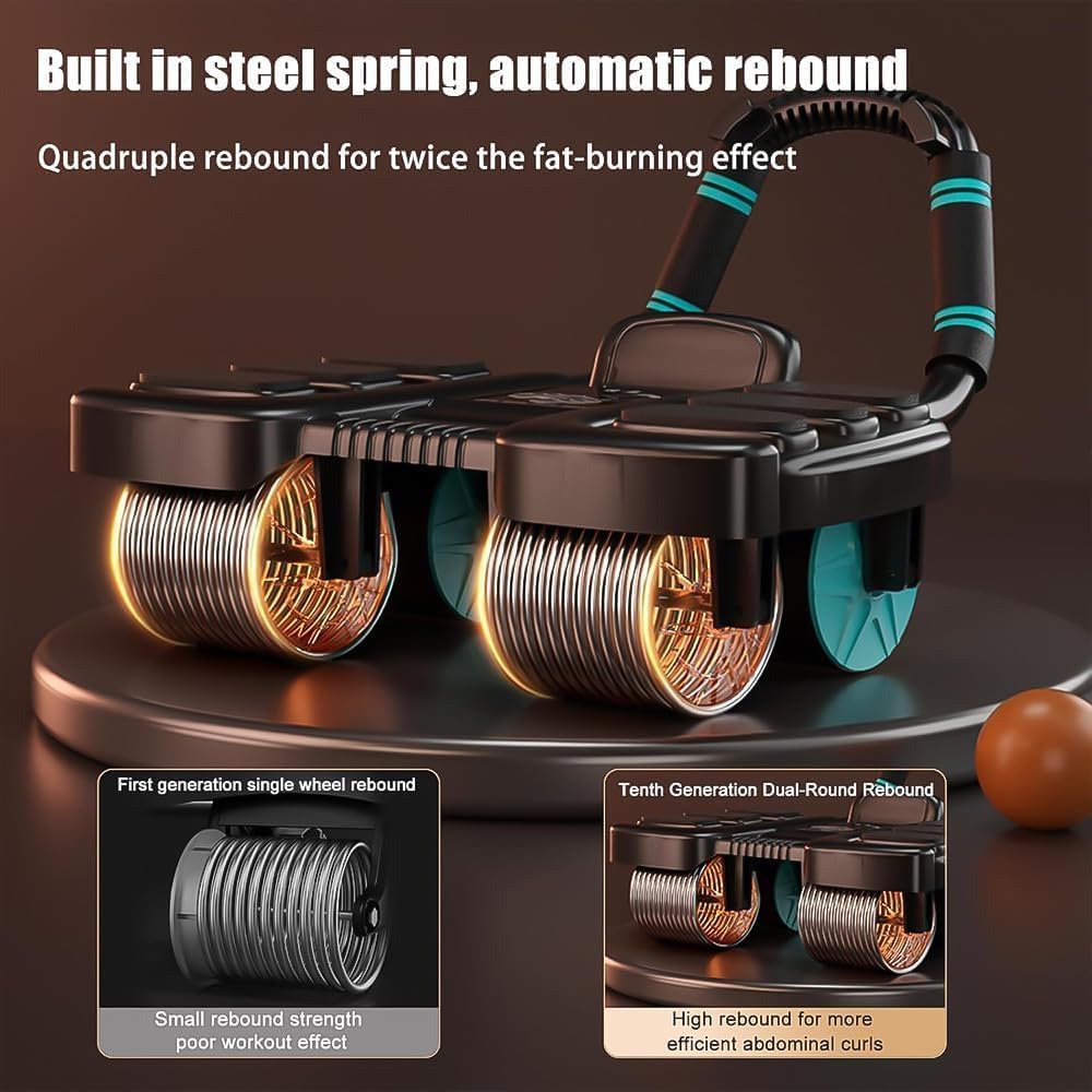 Ab Wheel Roller - 4-kołowy automatyczny trener brzucha z podparciem łokcia i uchwytem na telefon do treningu rdzeniowego, zawiera 6 wsporników łokciowych