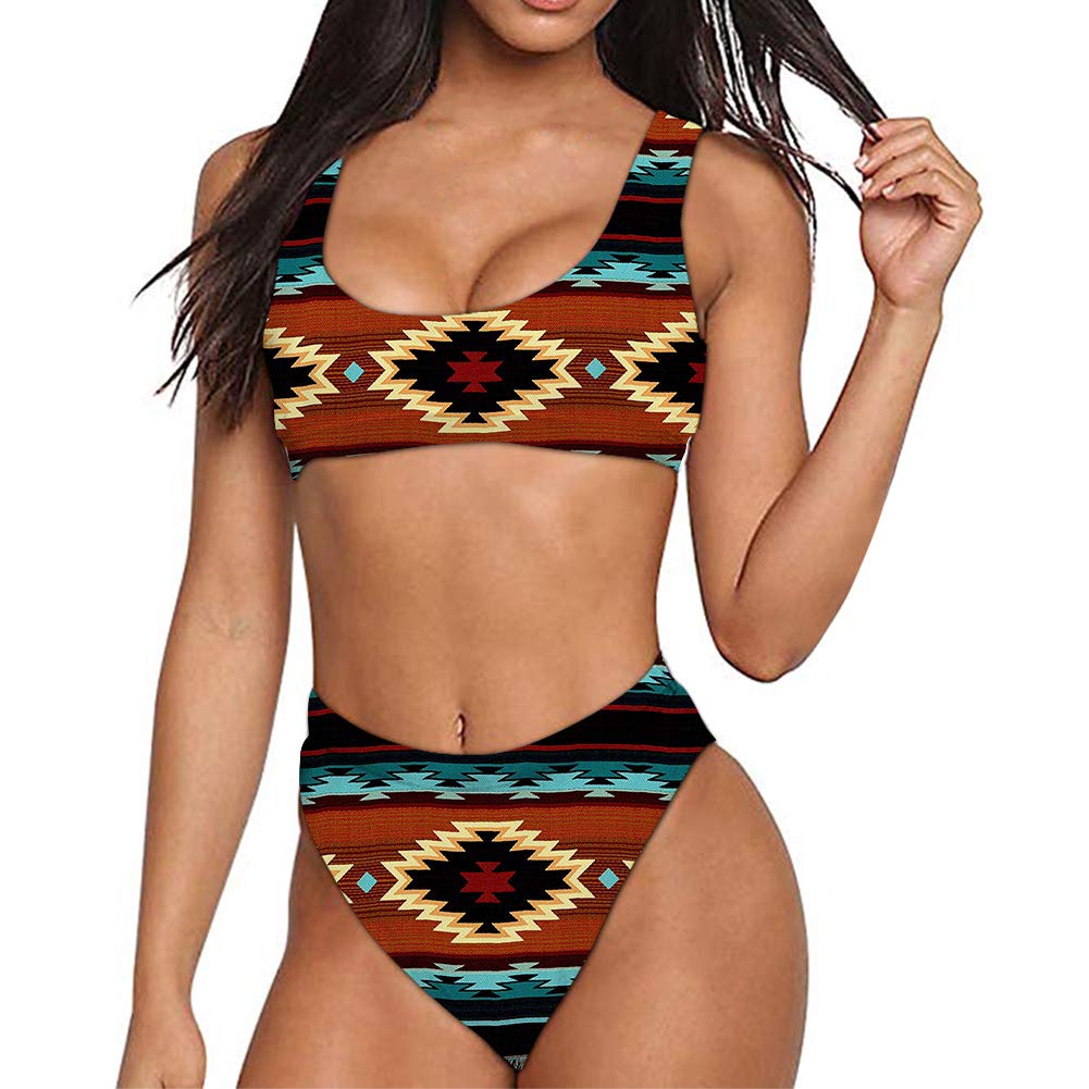 ELEQINWomen Printed Two Pieces High Waisted Cheeky Bikini Sets Low Scoop Crop Swimsuit