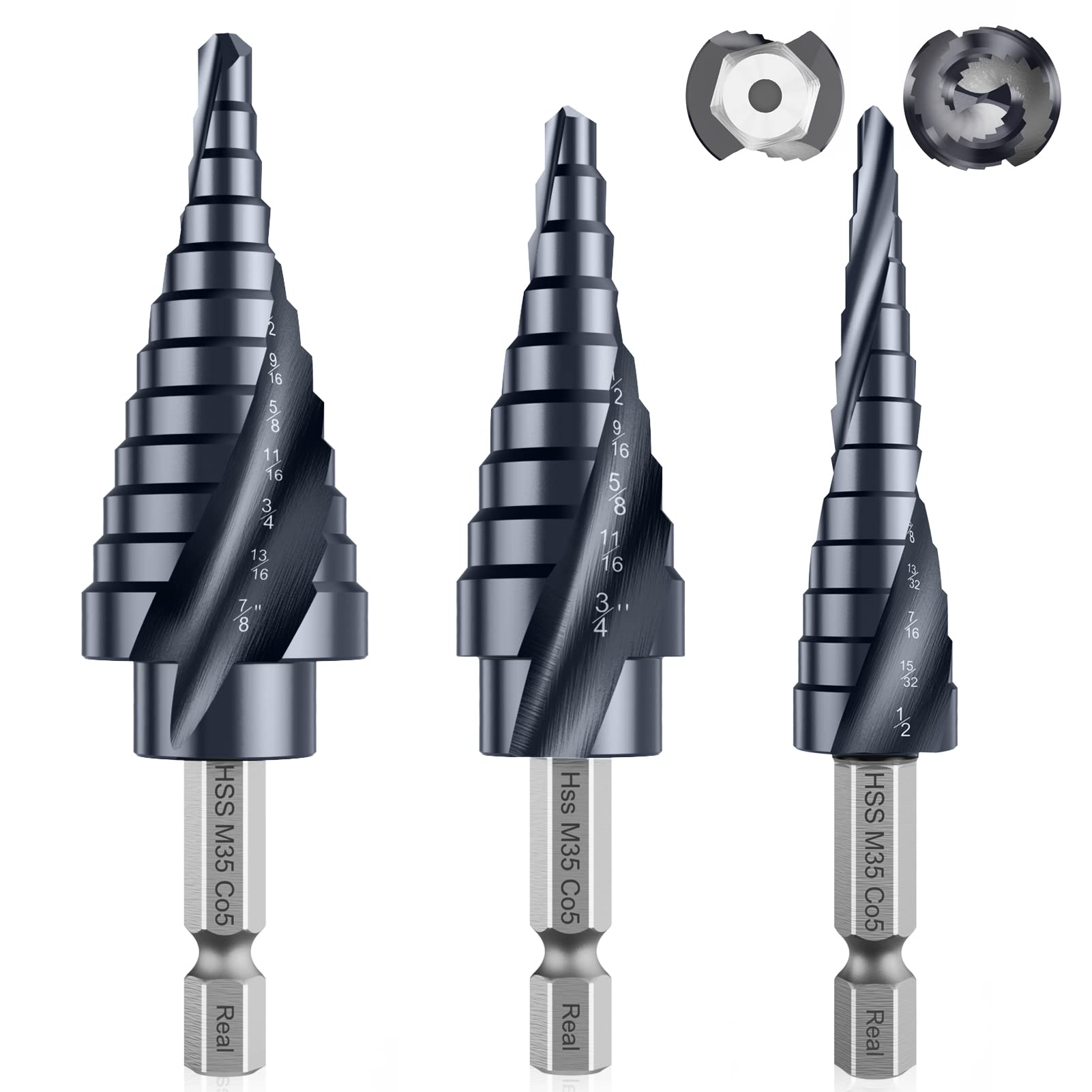 Broca espiral M35, vástago hexagonal Unibit para metal, acero inoxidable