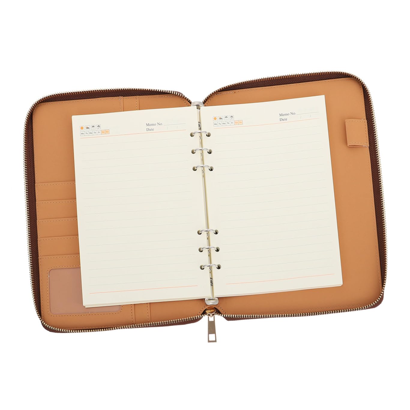 CALLARON Bloc-notes A5 Professionnel avec Fermeture Éclair, Carnet à Feuilles Détachables en Simili Cuir Marron, Cahier Organiseur pour Bureau et Usage Quotidien, Accessoire de Papeterie