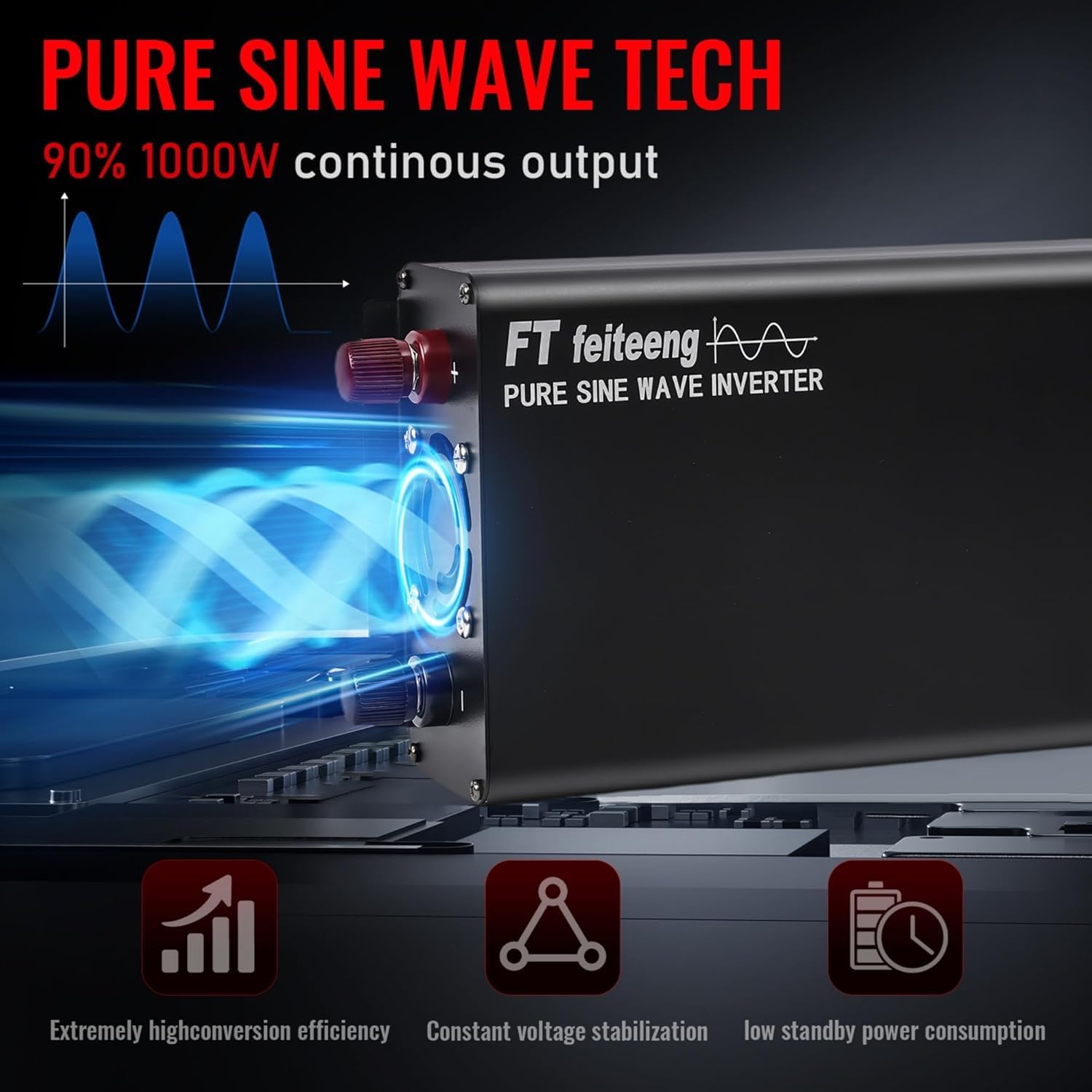 Inverter a onda sinusoidale pura, da 12 V CC a 220 V/230 V AC, display a LED, doppia porta USB 5 V/3,4 A, adatto per campeggio, camper, camion (1000 W)