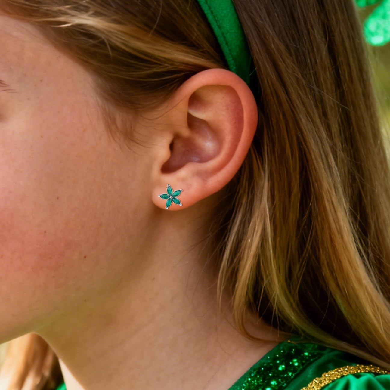 SLUYNZ Solid 925 Sterling Silver Green CZ Flower Earrings Stud for Women Teens Flower Stud Earrings Post - Image 2